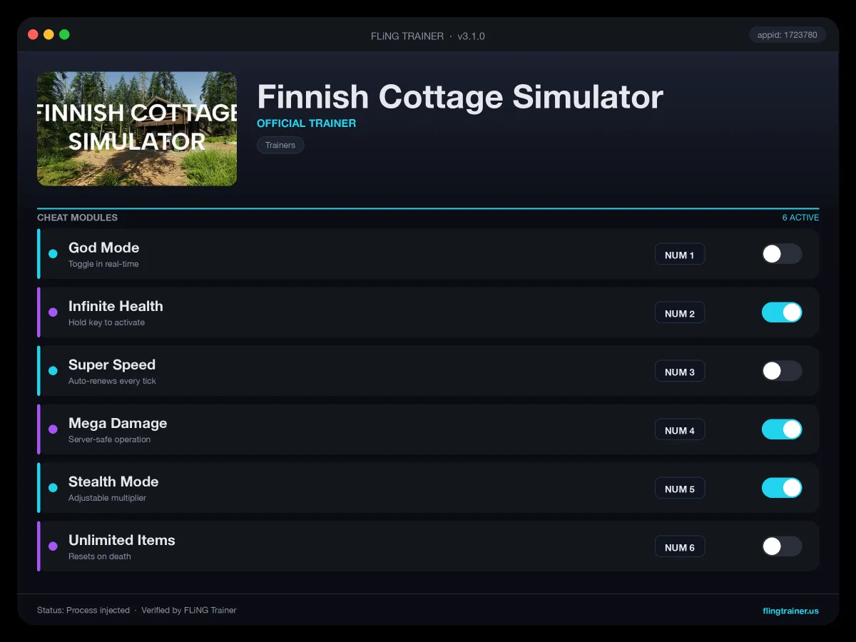 Finnish Cottage Simulator Trainer interface