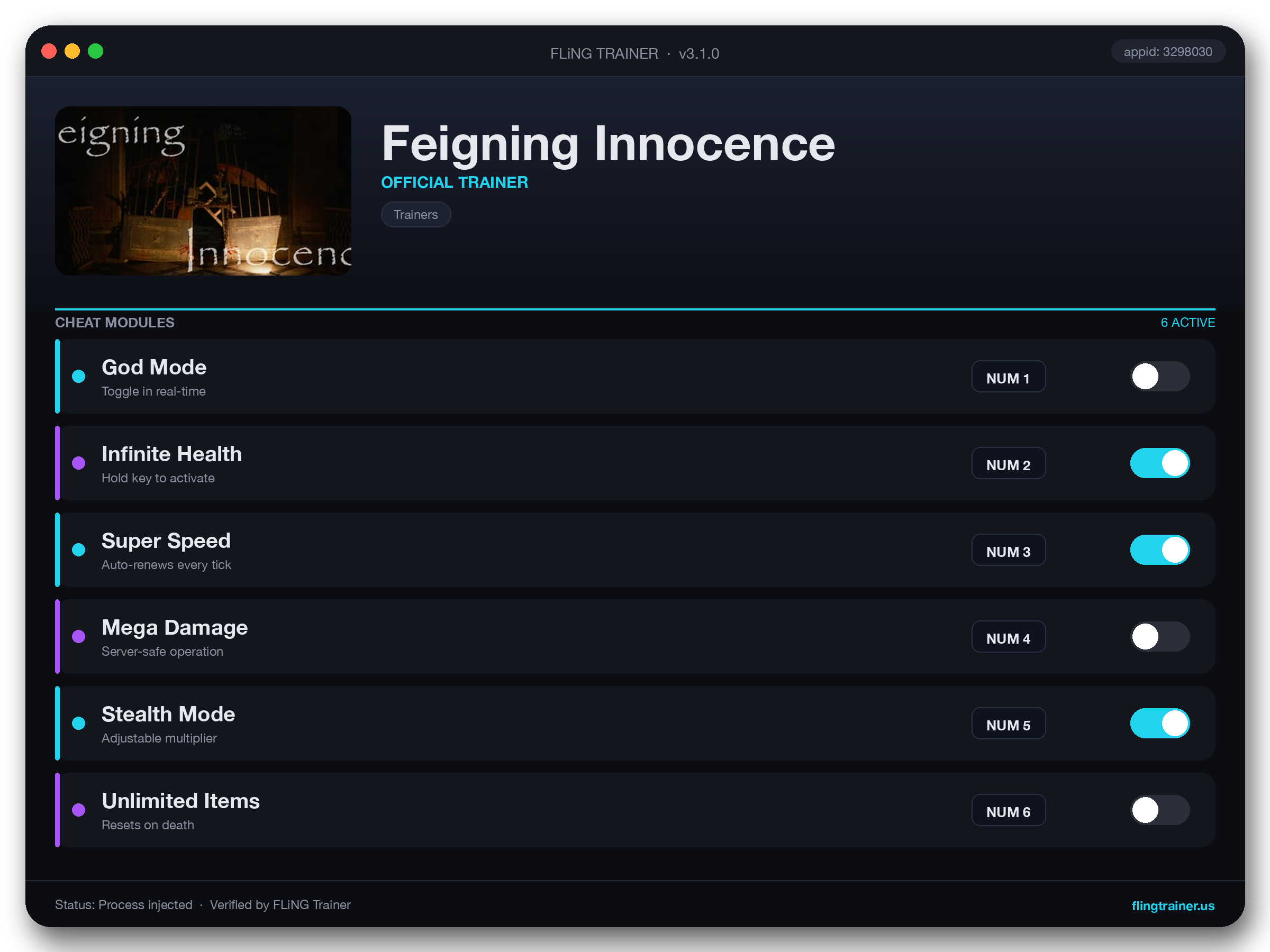 Feigning Innocence Trainer interface