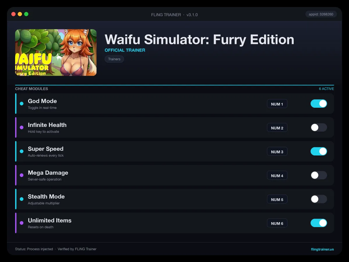 Waifu Simulator: Furry Edition Trainer interface