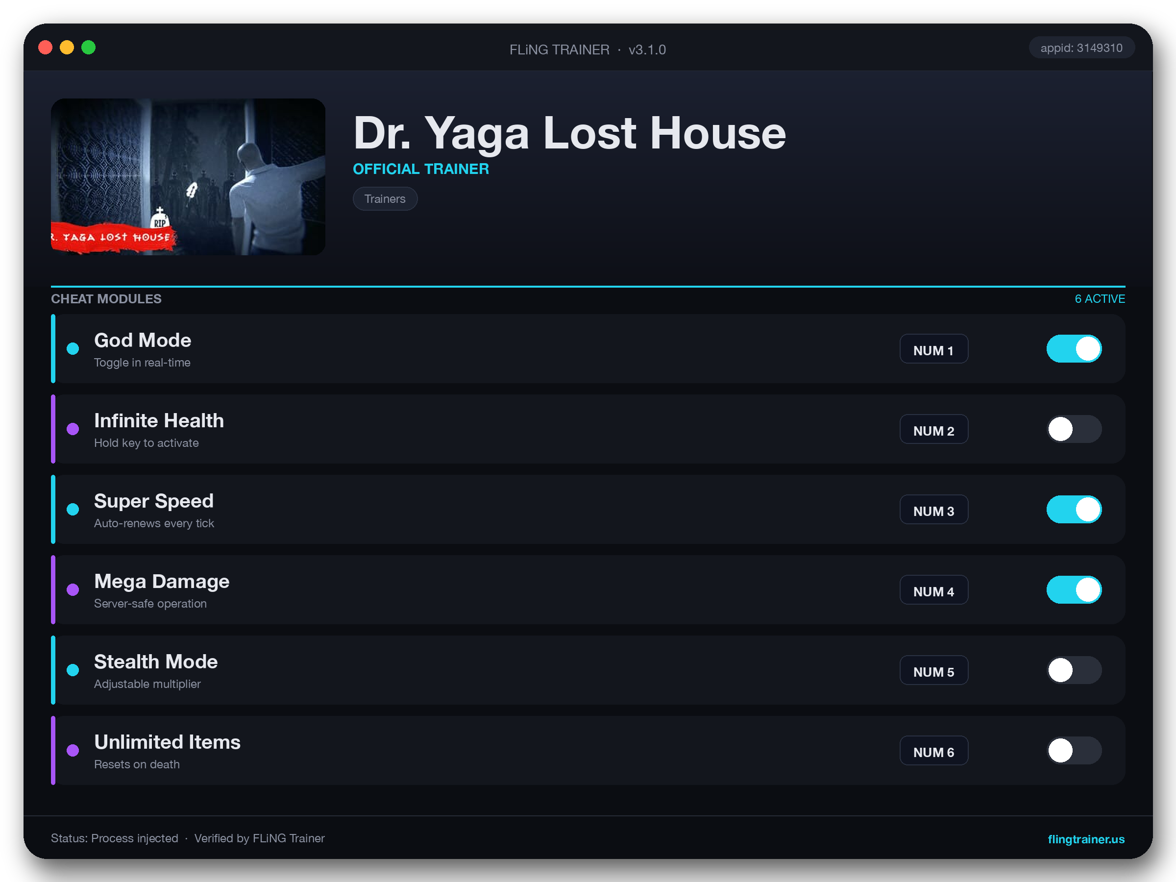 Dr. Yaga Lost House Trainer interface