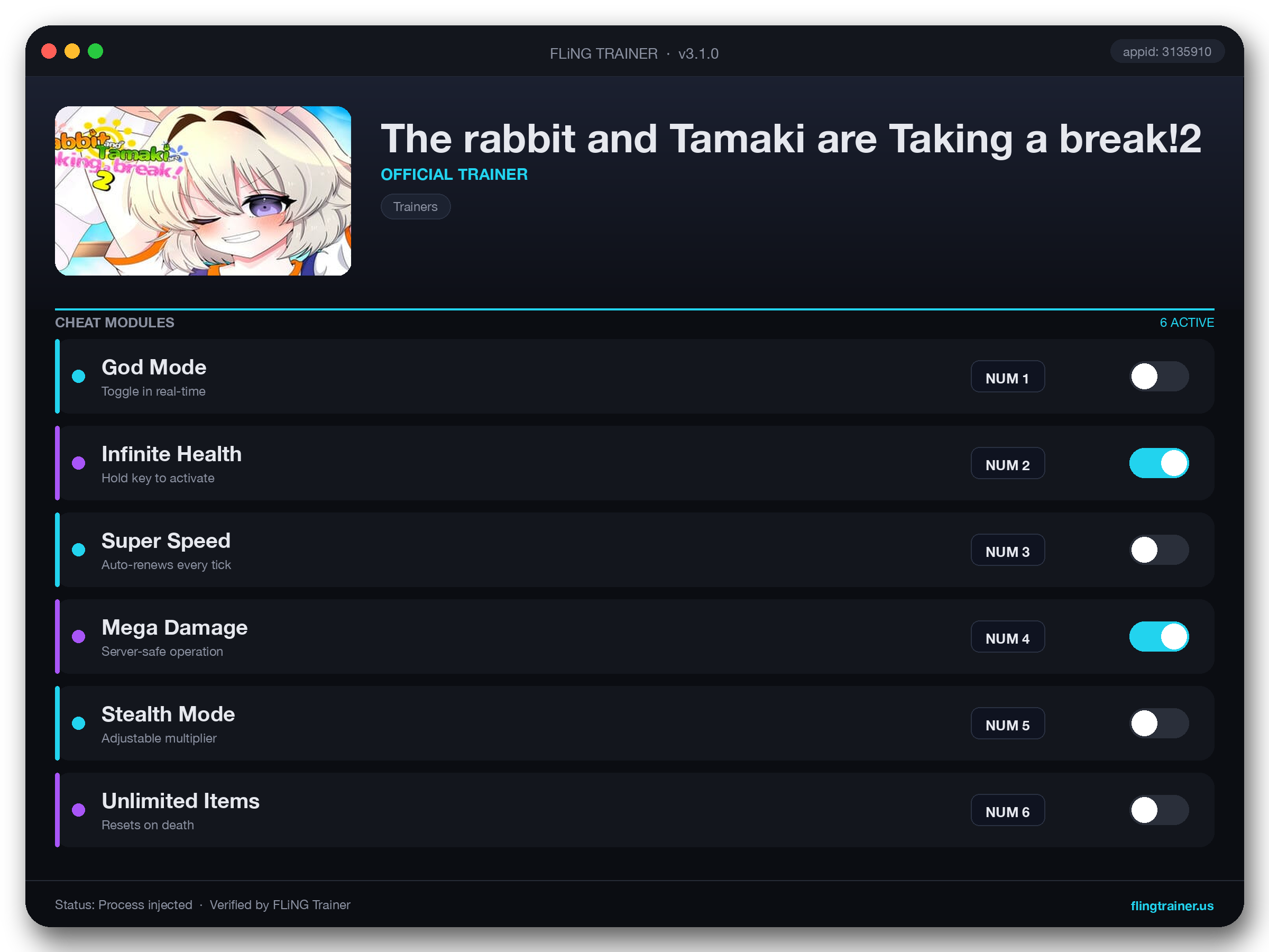 The rabbit and Tamaki are Taking a break!2 Trainer interface