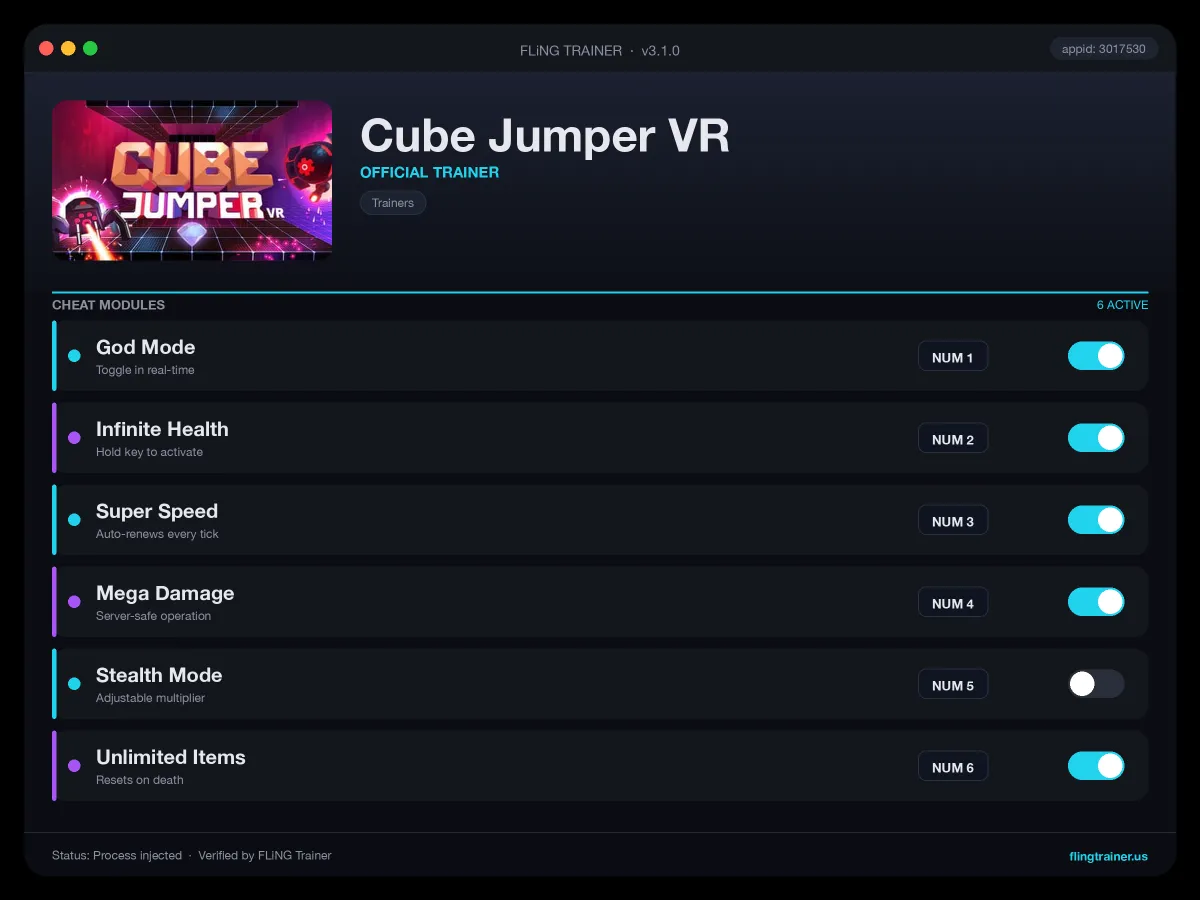 Cube Jumper VR Trainer interface