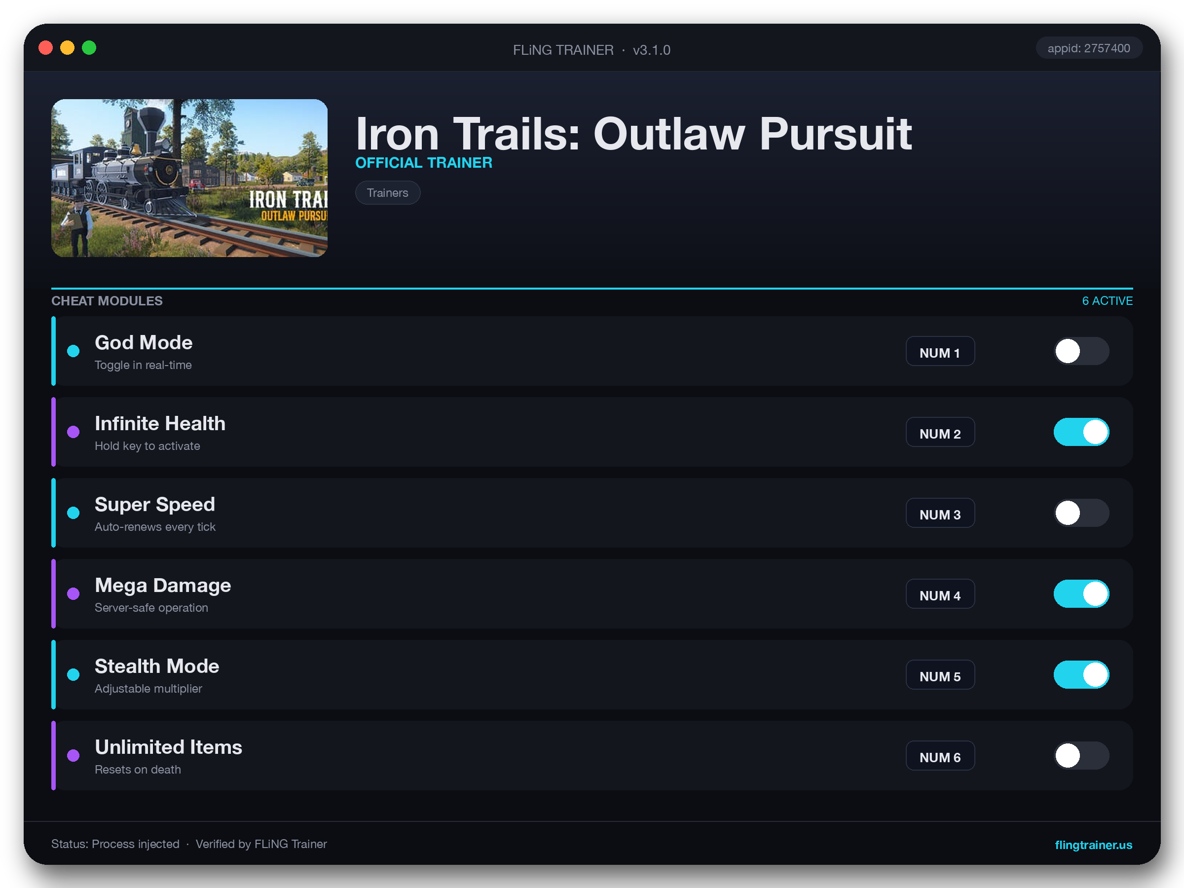 Iron Trails: Outlaw Pursuit Trainer interface