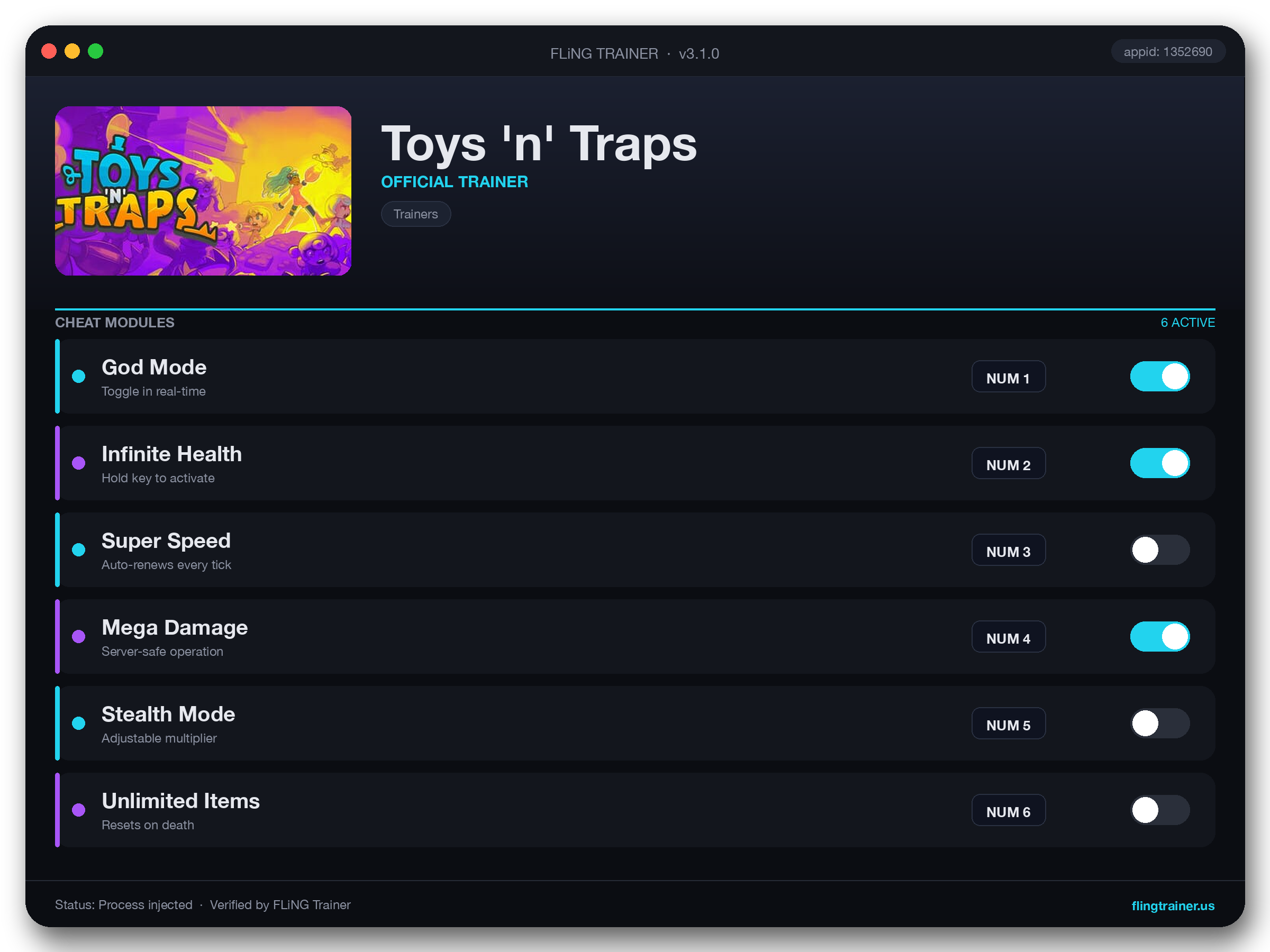 Toys 'n' Traps Trainer interface