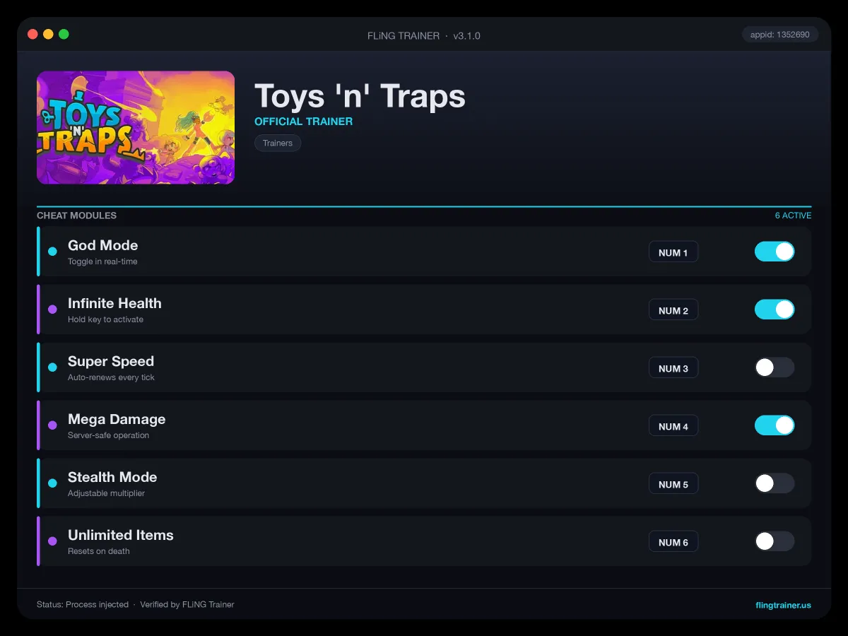 Toys 'n' Traps Trainer interface
