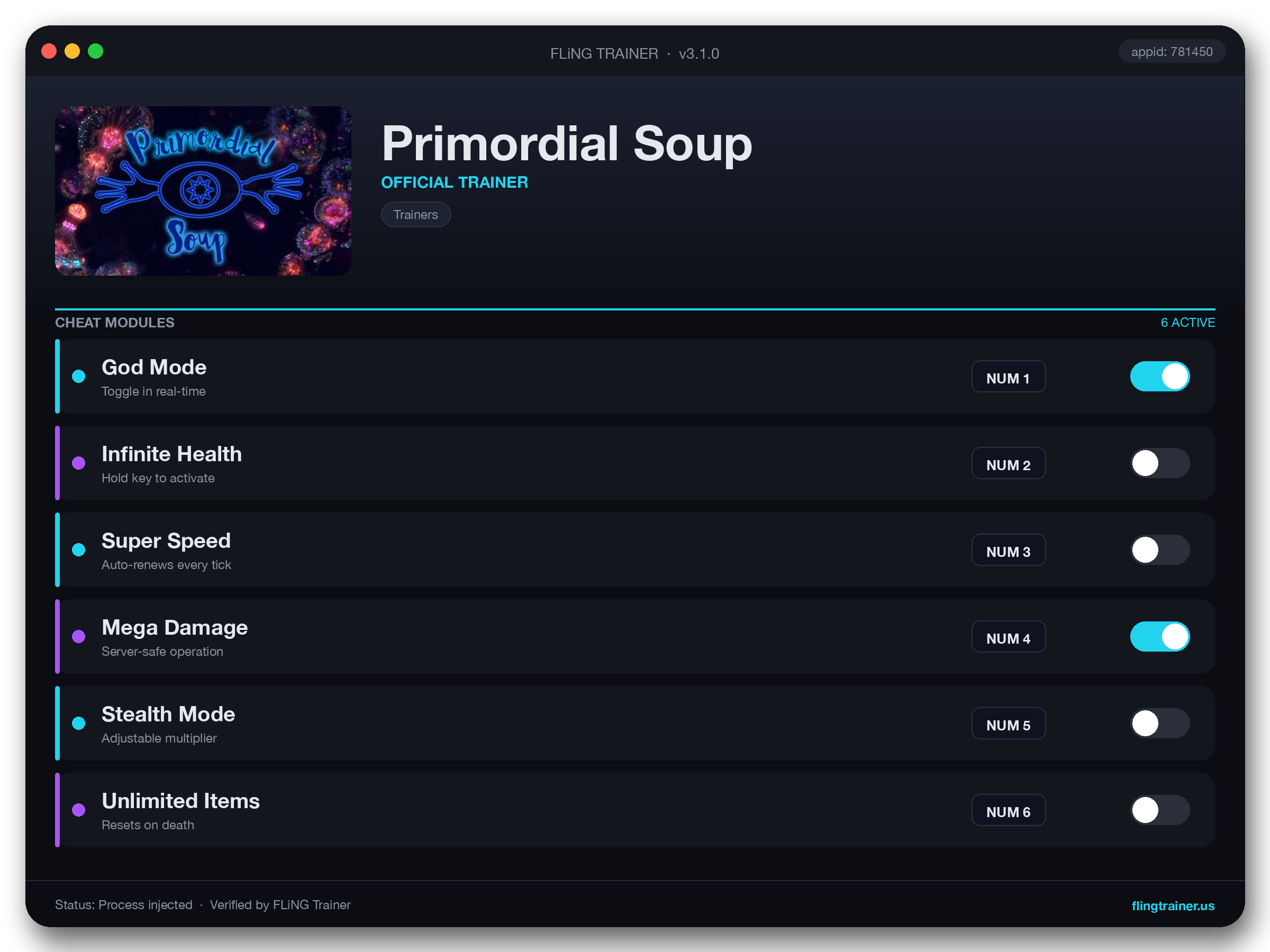 Primordial Soup Trainer interface