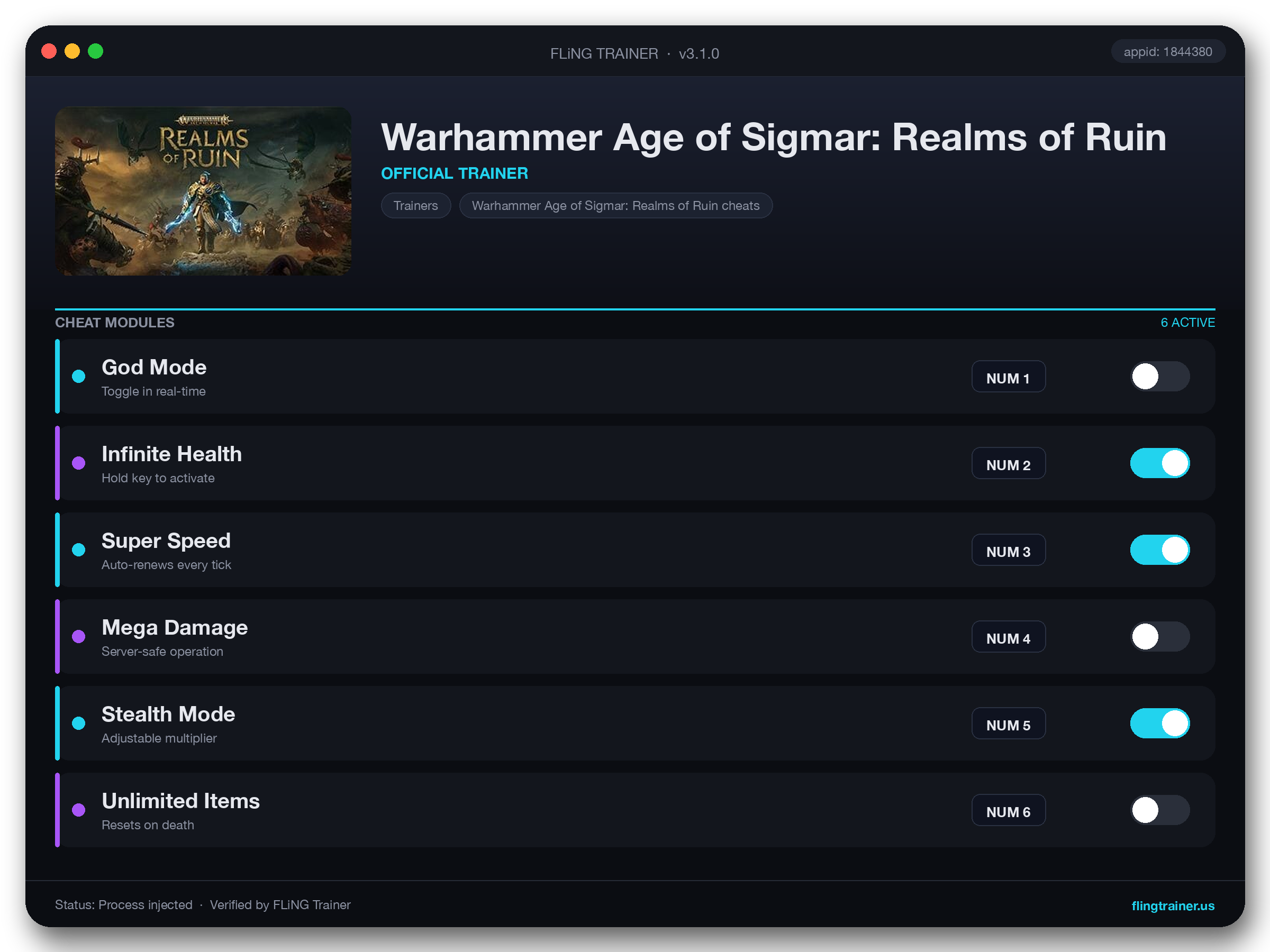 Warhammer Age of Sigmar: Realms of Ruin Trainer interface