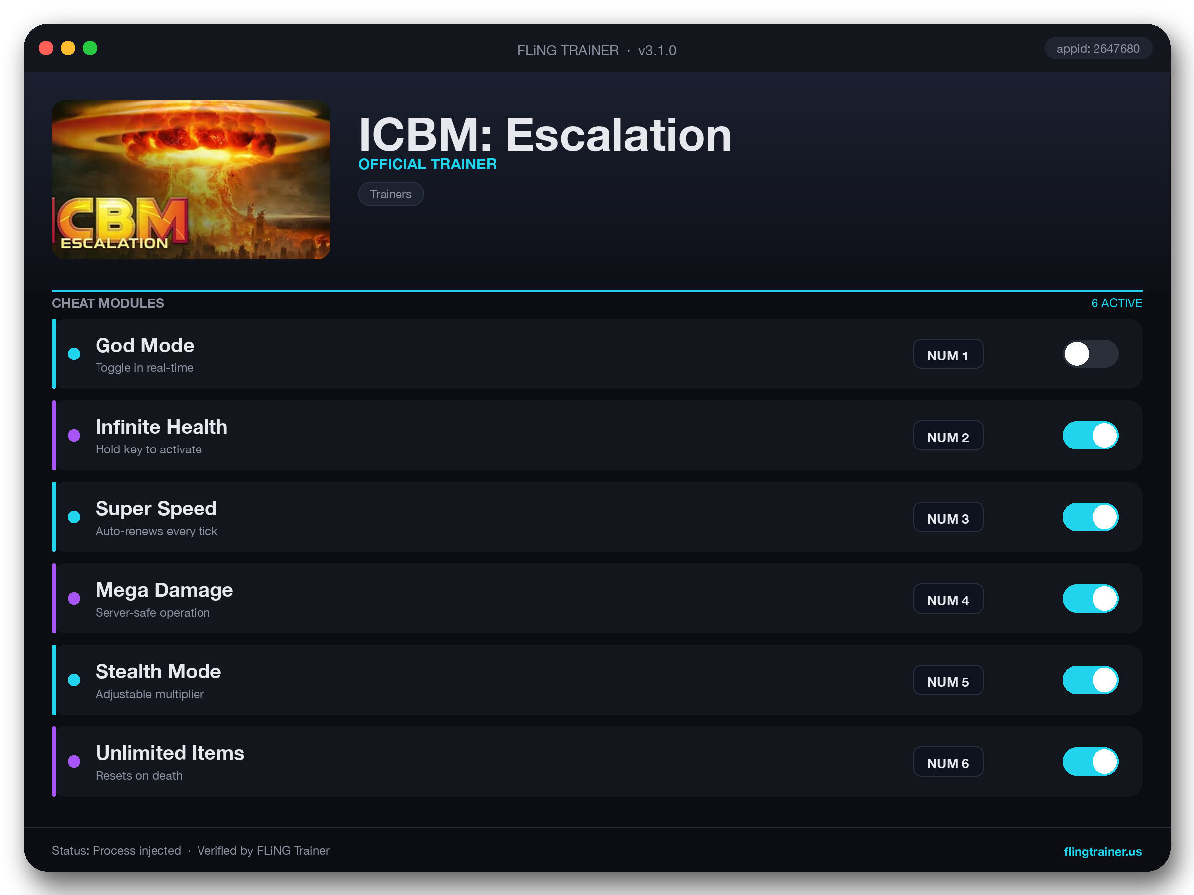 ICBM: Escalation Trainer interface