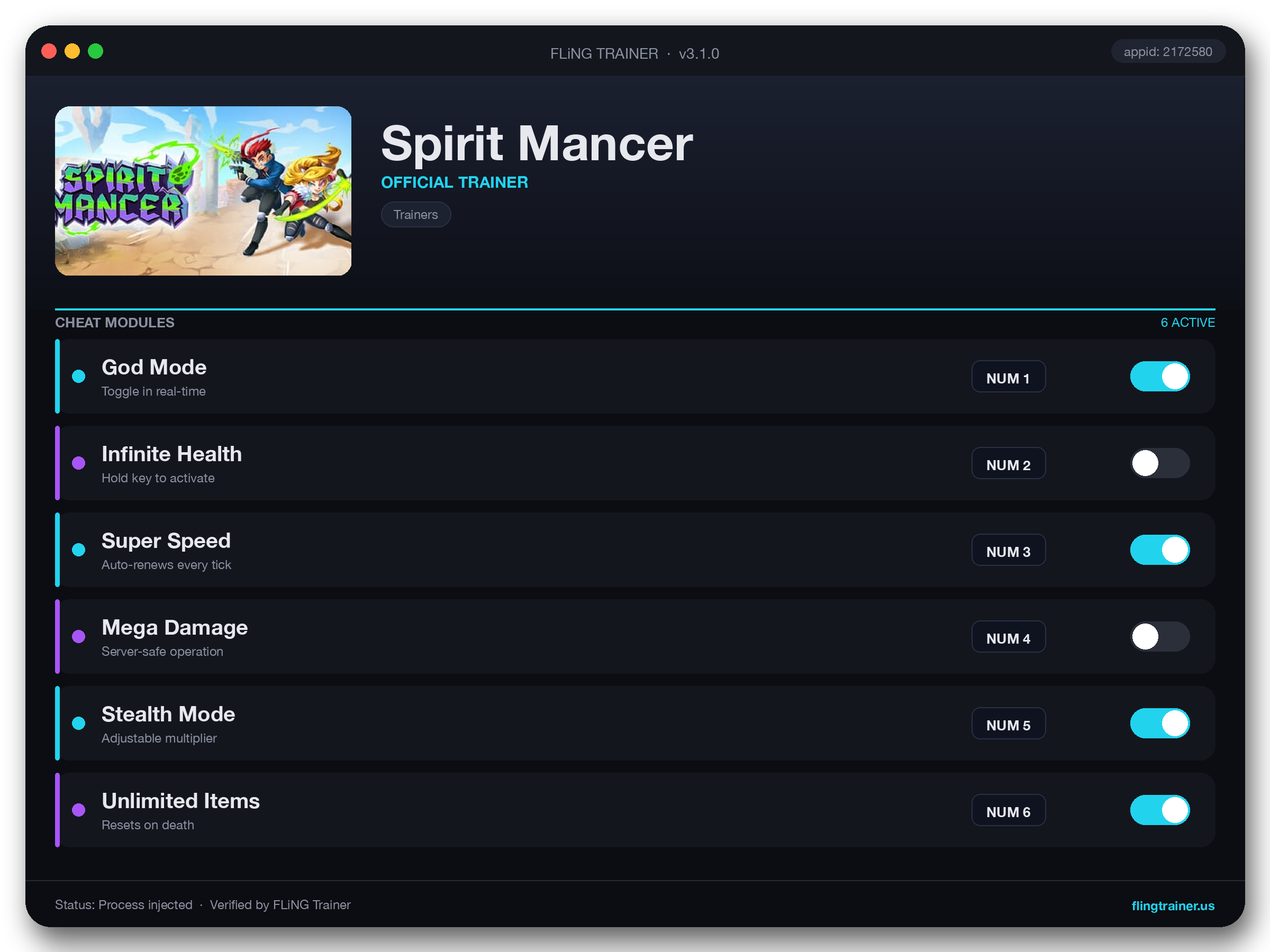 Spirit Mancer Trainer interface