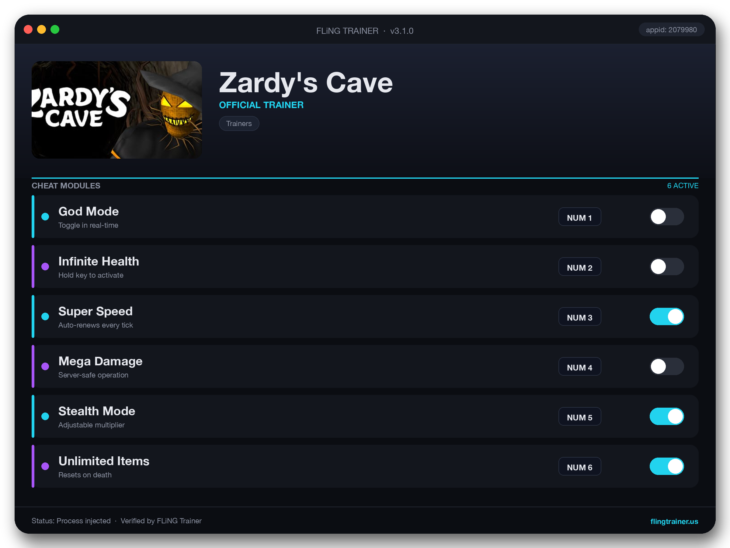 Zardy's Cave Trainer interface