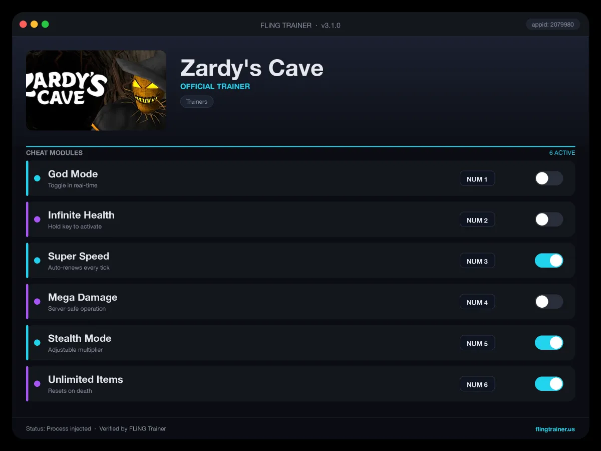 Zardy's Cave Trainer interface