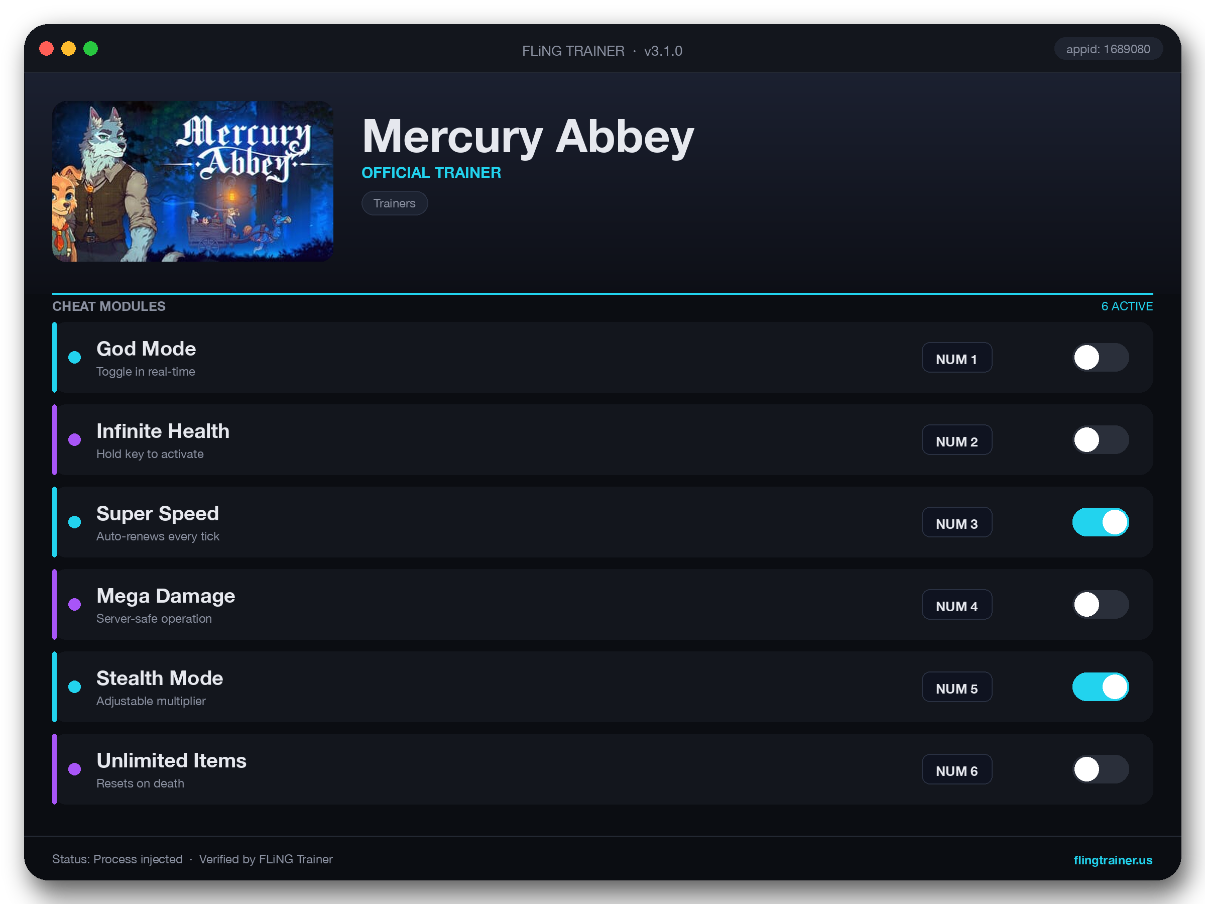 Mercury Abbey Trainer interface