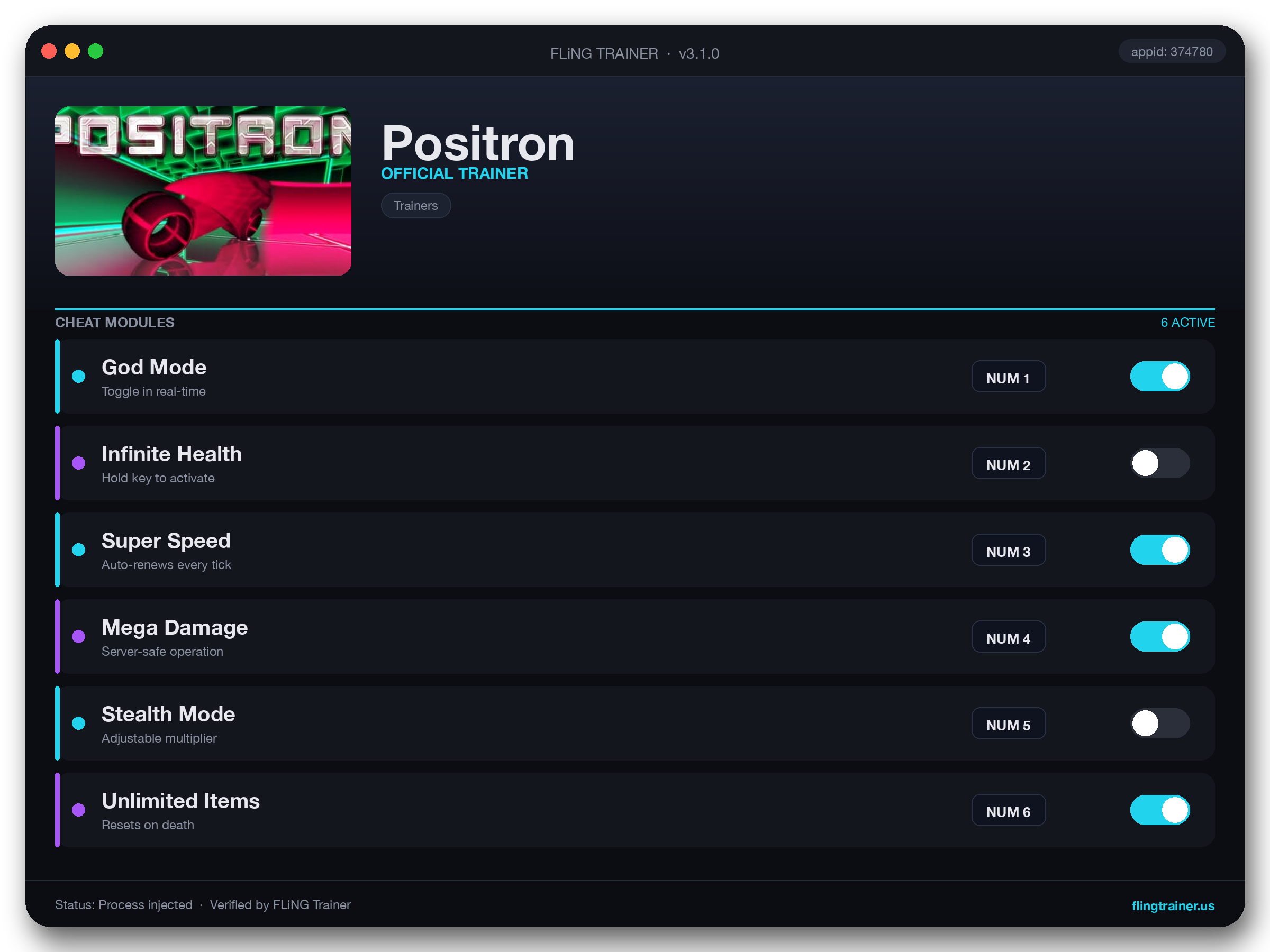 Positron Trainer interface