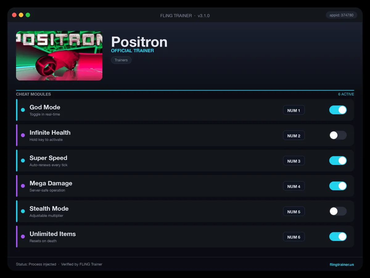 Positron Trainer interface