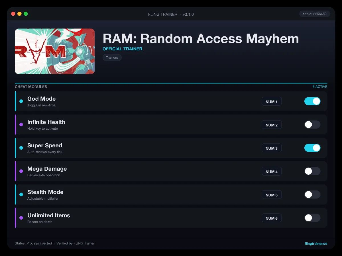RAM: Random Access Mayhem Trainer interface