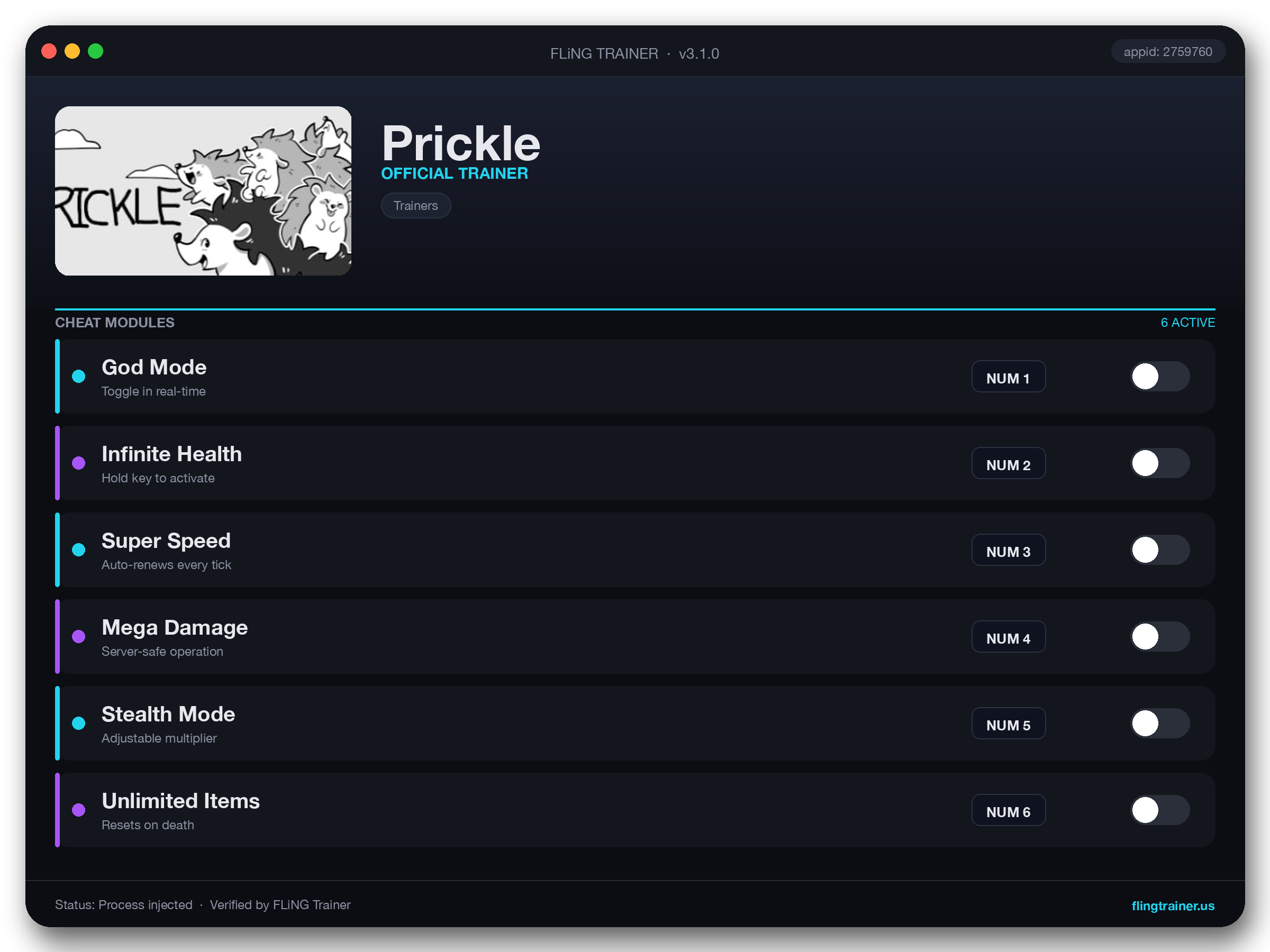 Prickle Trainer interface