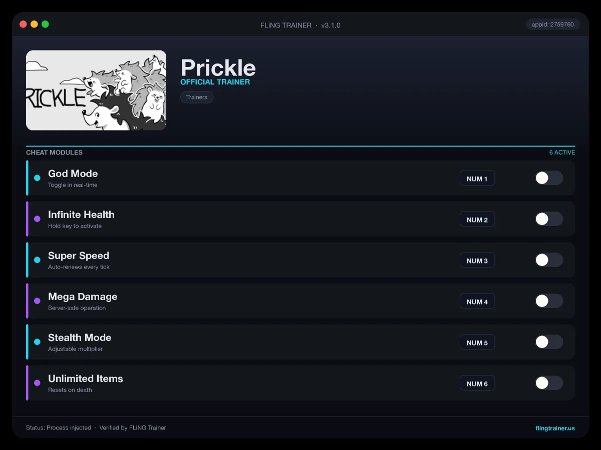 Prickle Trainer interface