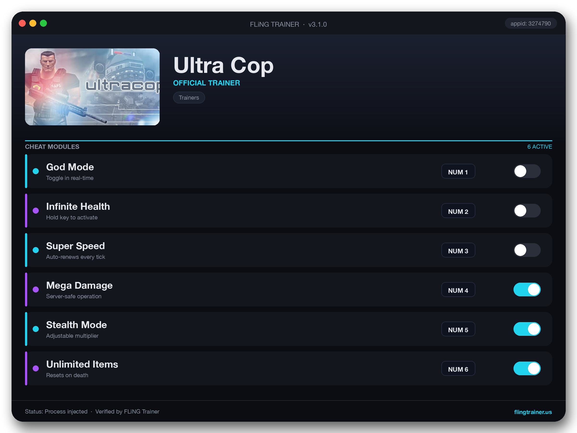 Ultra Cop Trainer interface