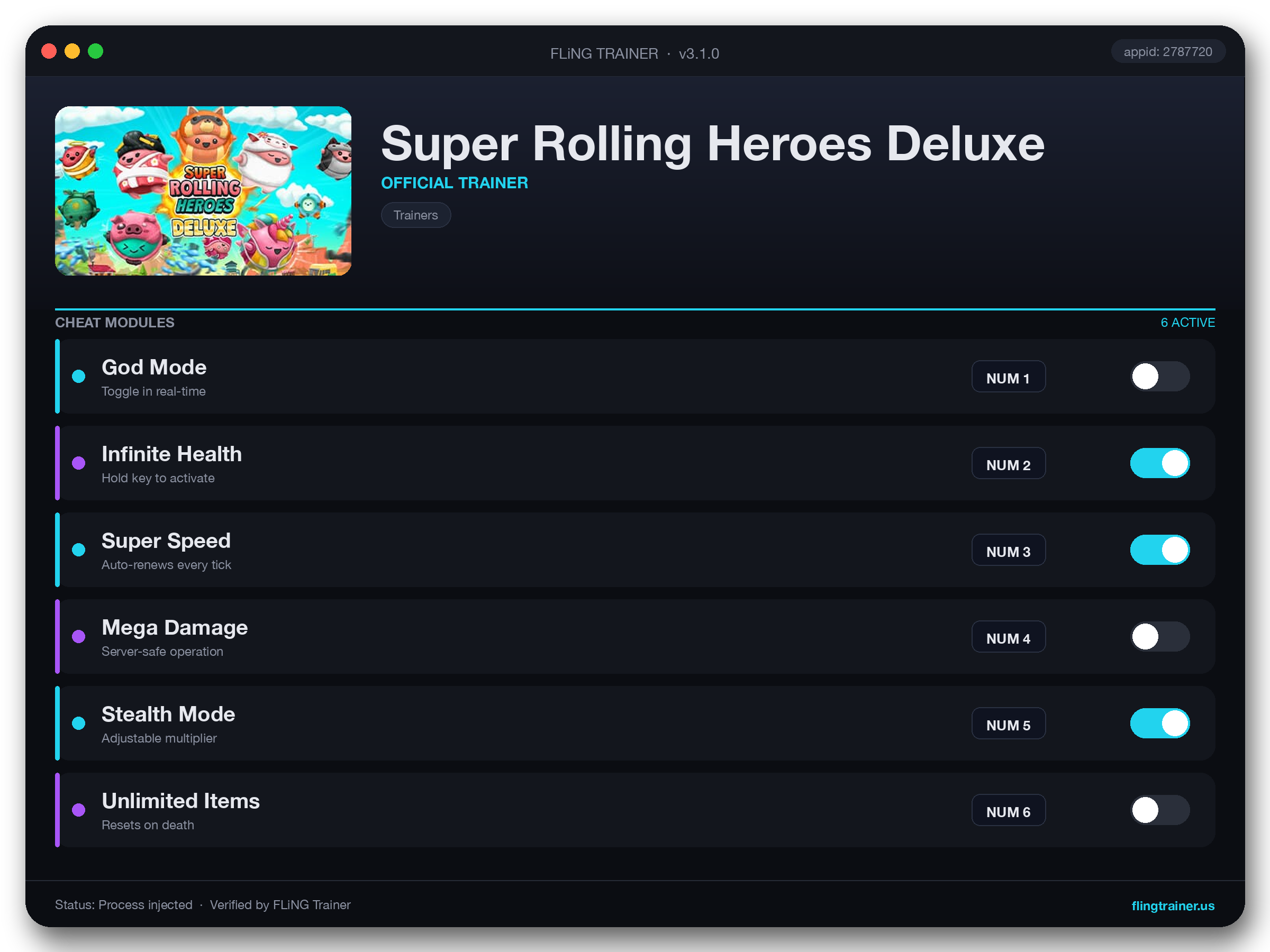 Super Rolling Heroes Deluxe Trainer interface