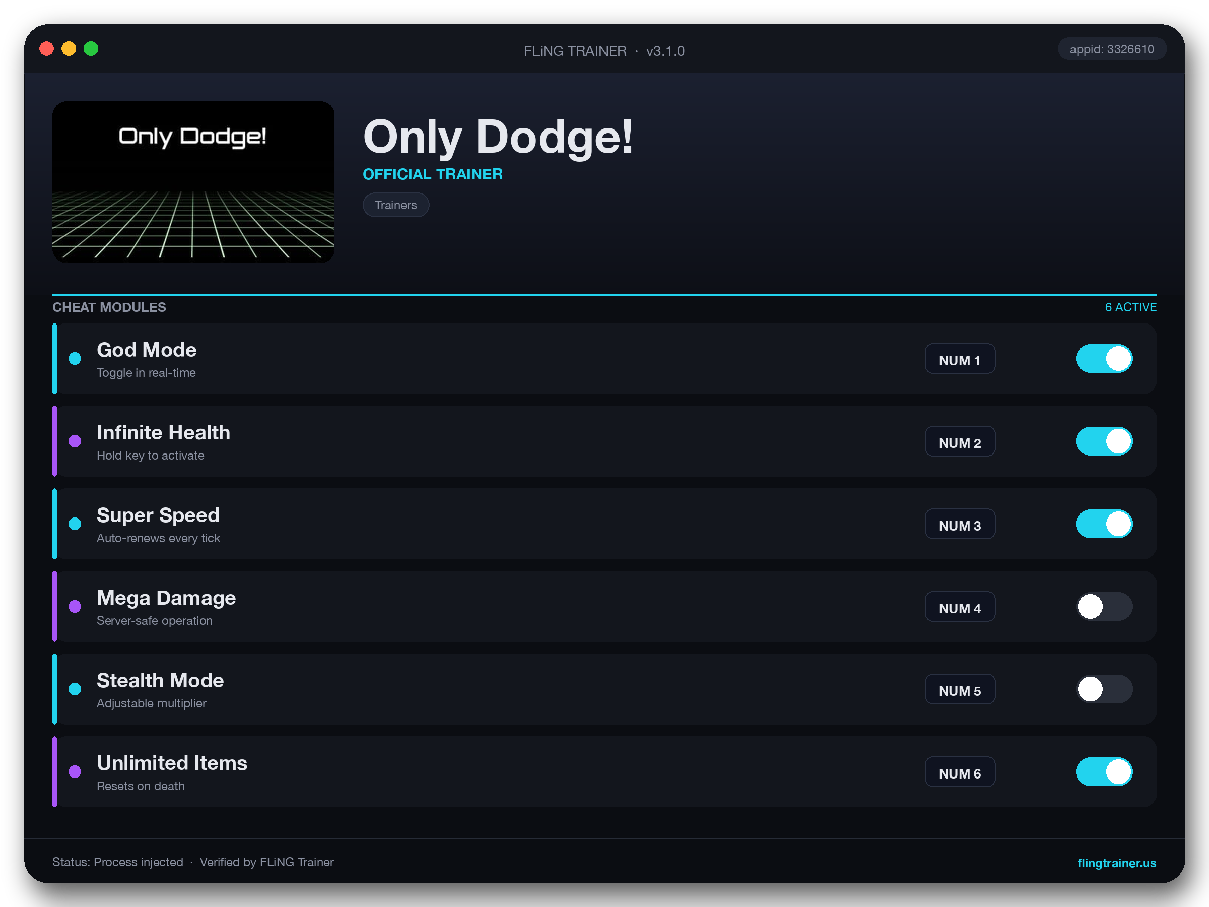 Only Dodge! Trainer interface