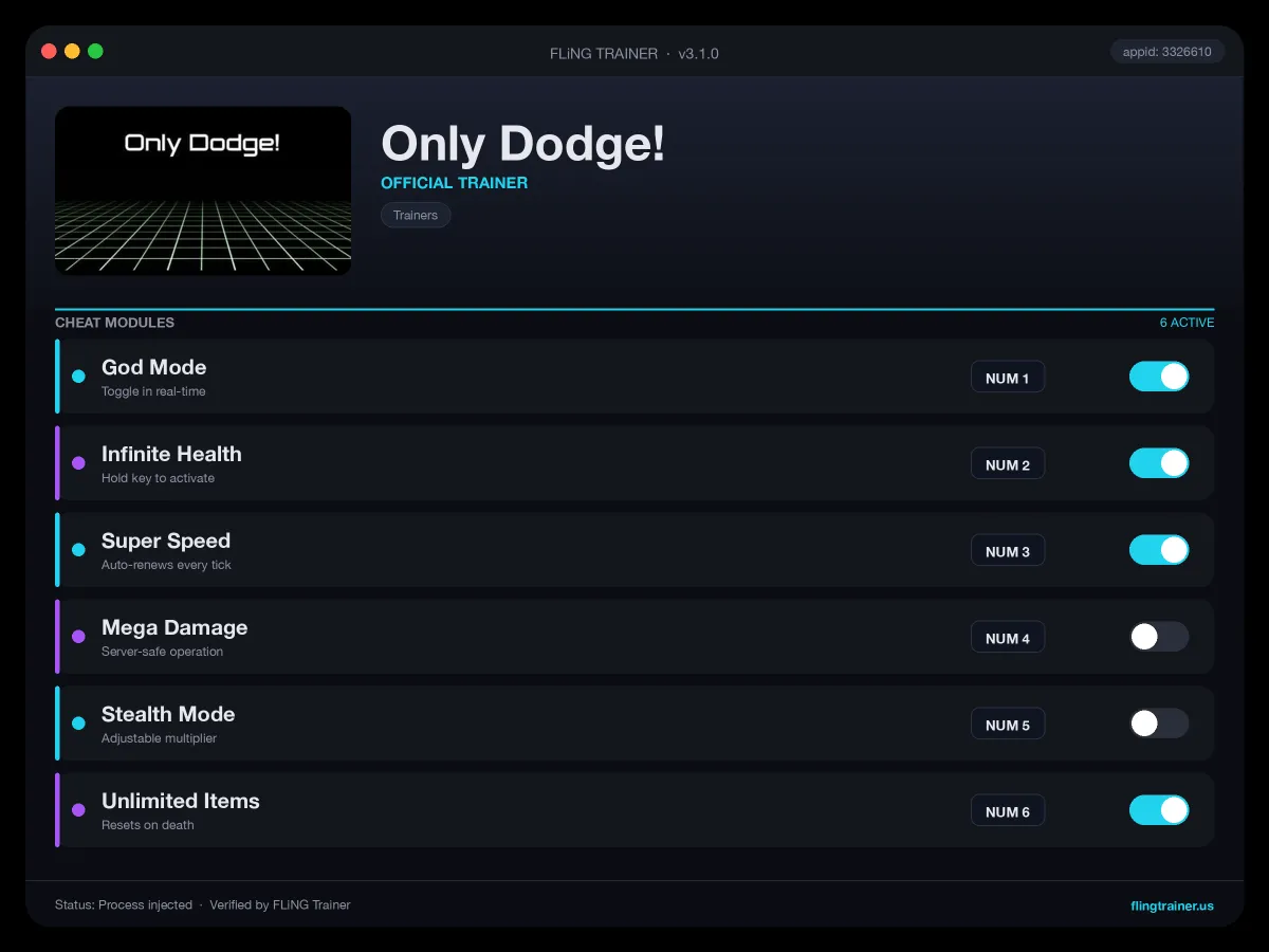 Only Dodge! Trainer interface