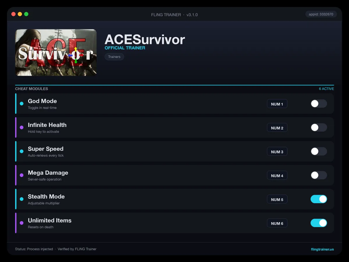 ACESurvivor Trainer interface