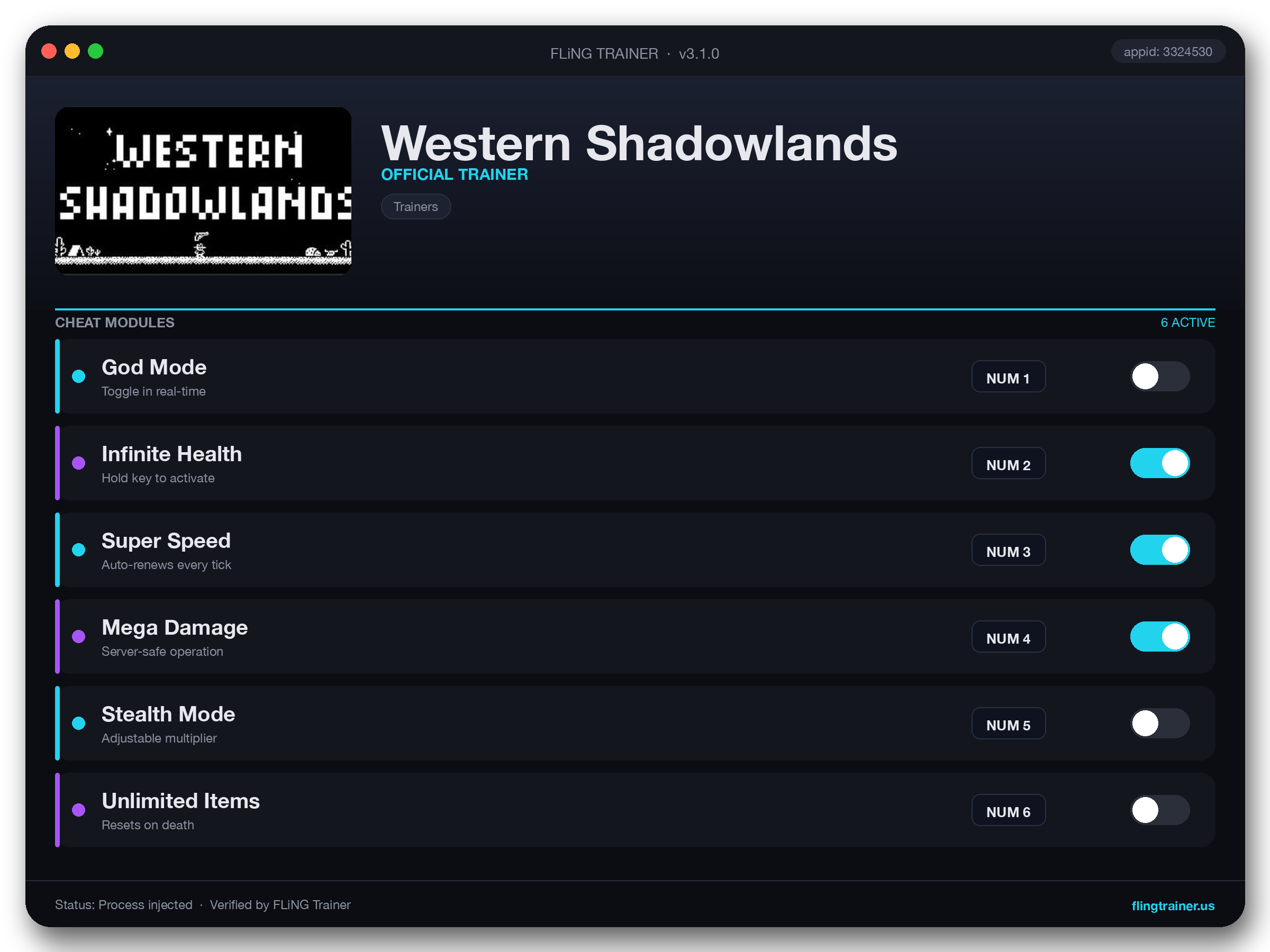 Western Shadowlands Trainer interface