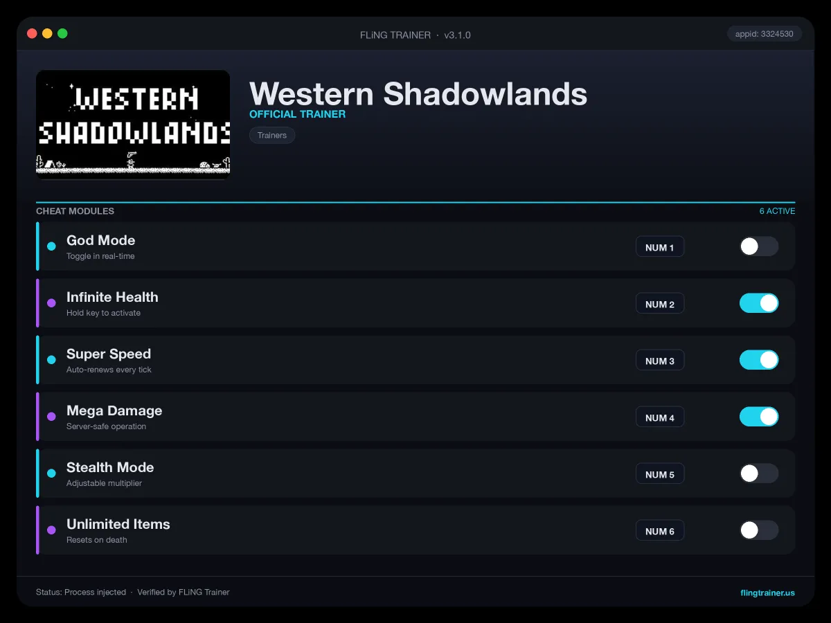 Western Shadowlands Trainer interface