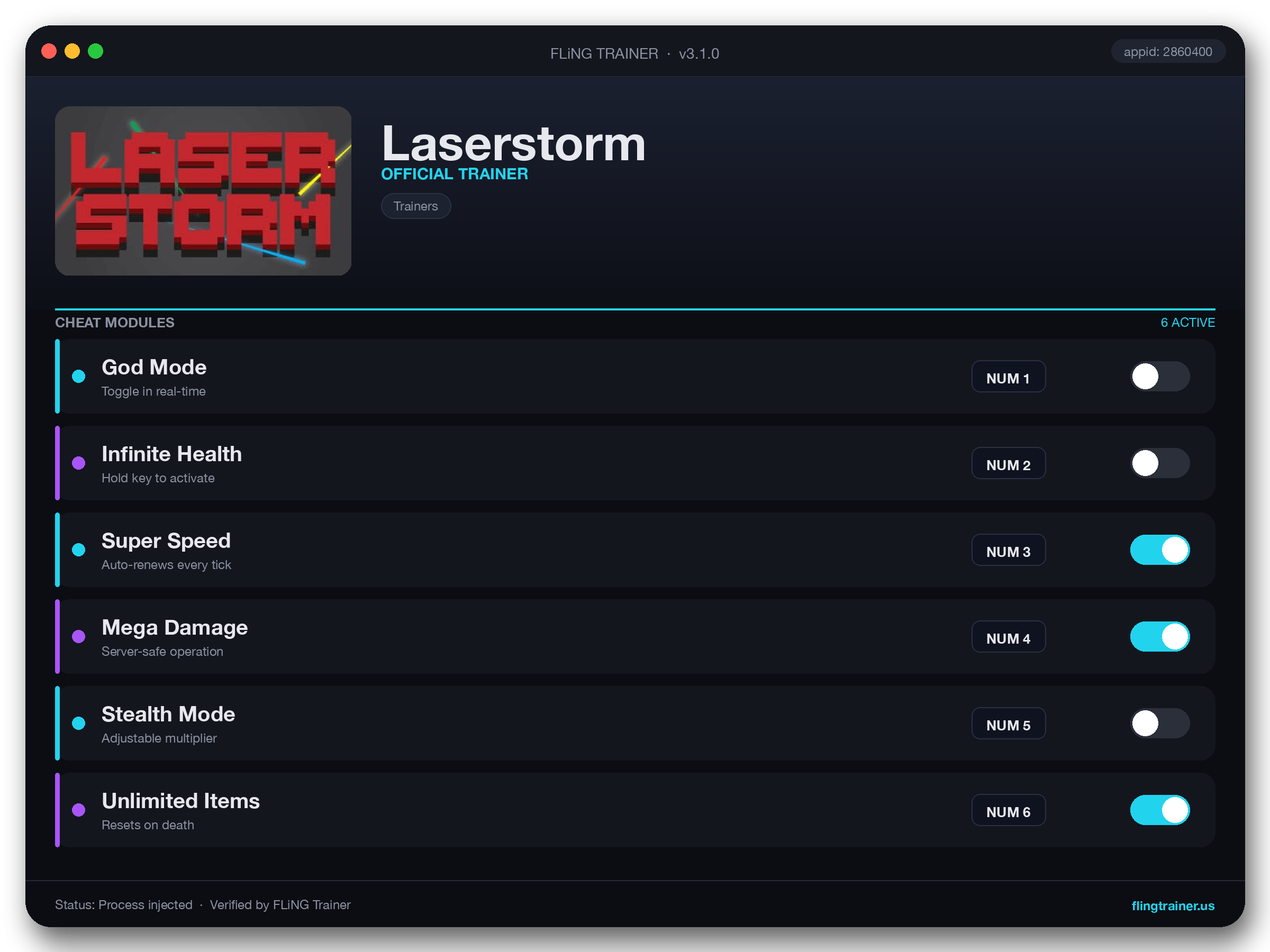 Laserstorm Trainer interface