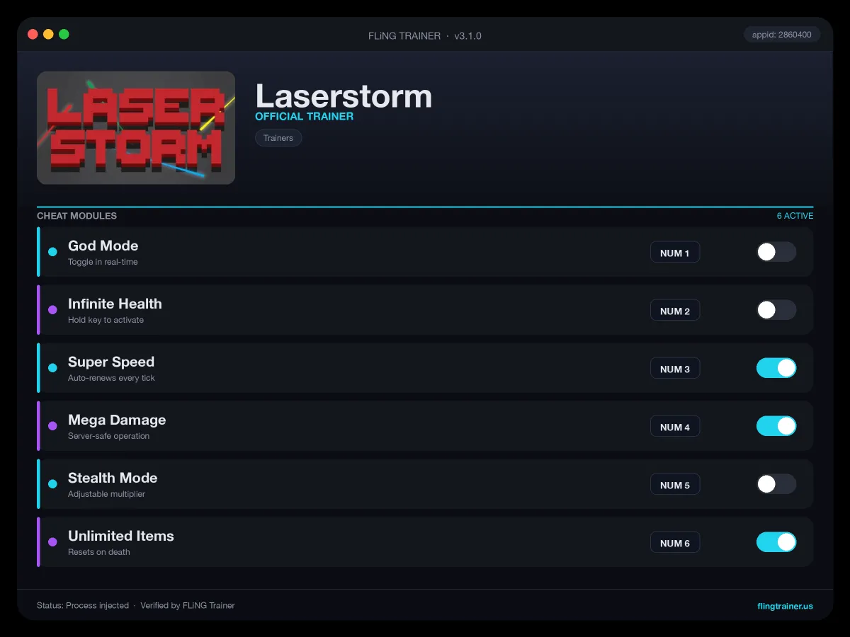 Laserstorm Trainer interface