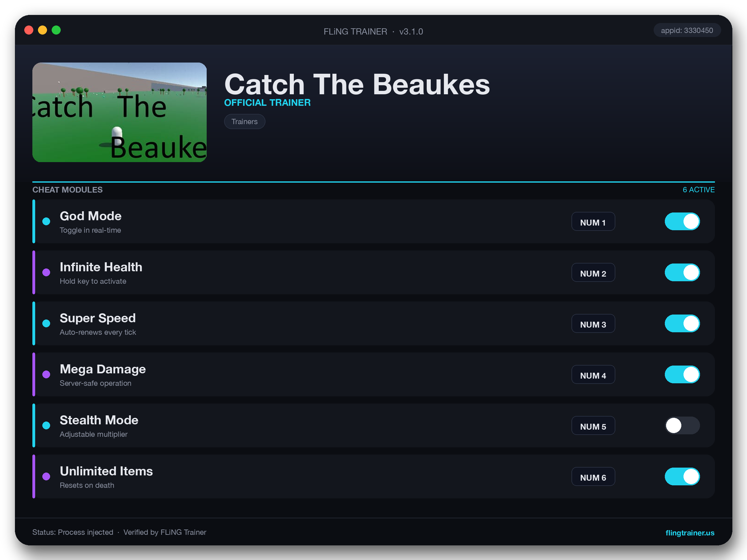 Catch The Beaukes Trainer interface