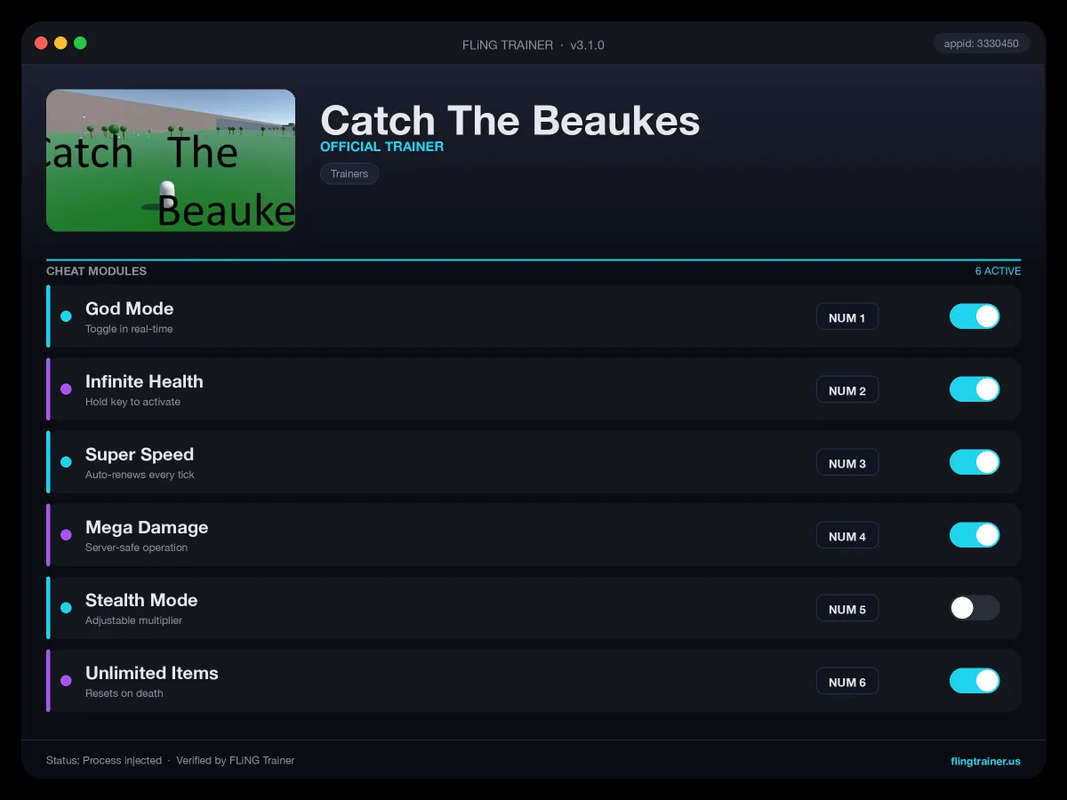 Catch The Beaukes Trainer interface