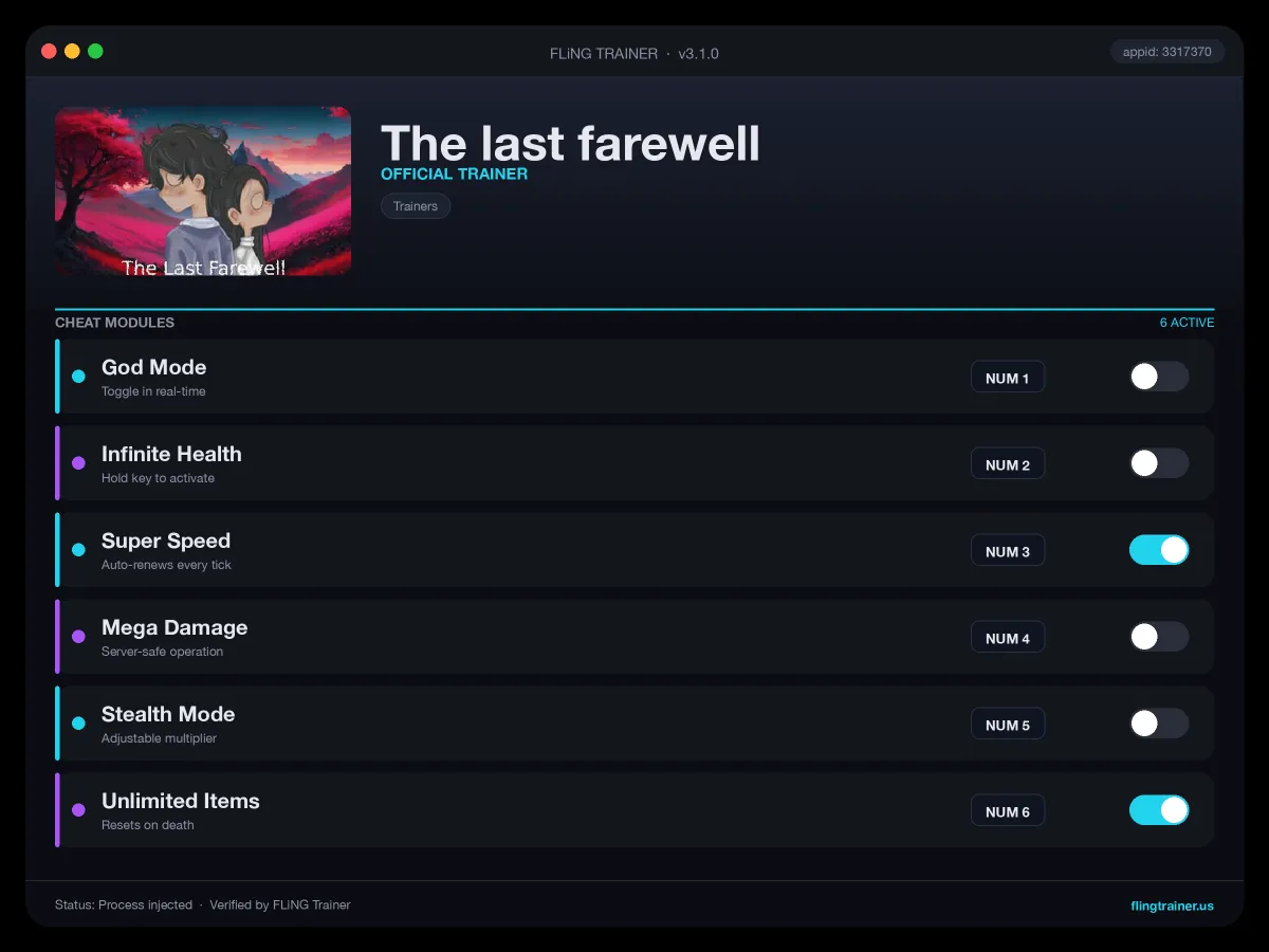 The last farewell Trainer interface