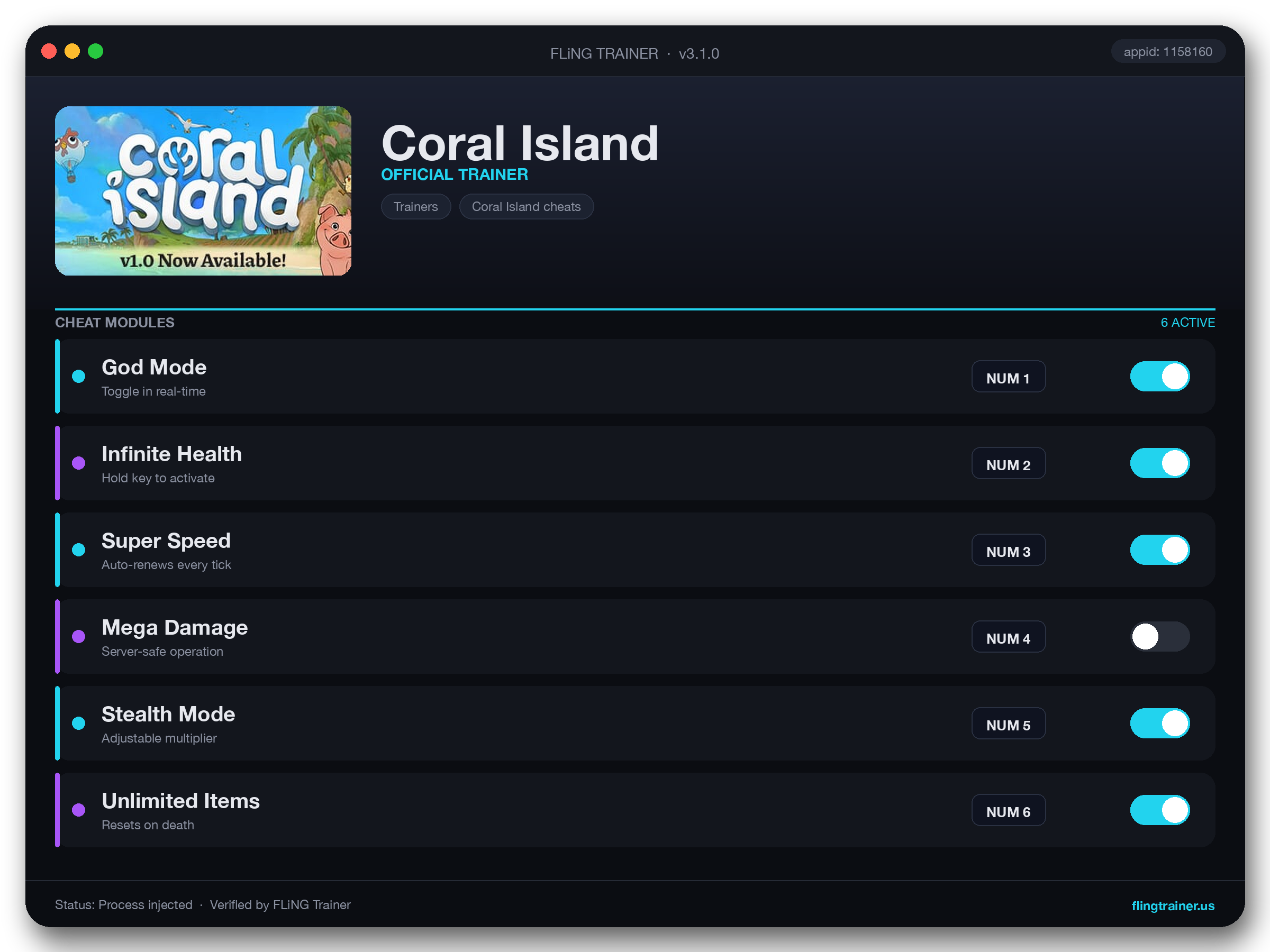 Coral Island Trainer interface