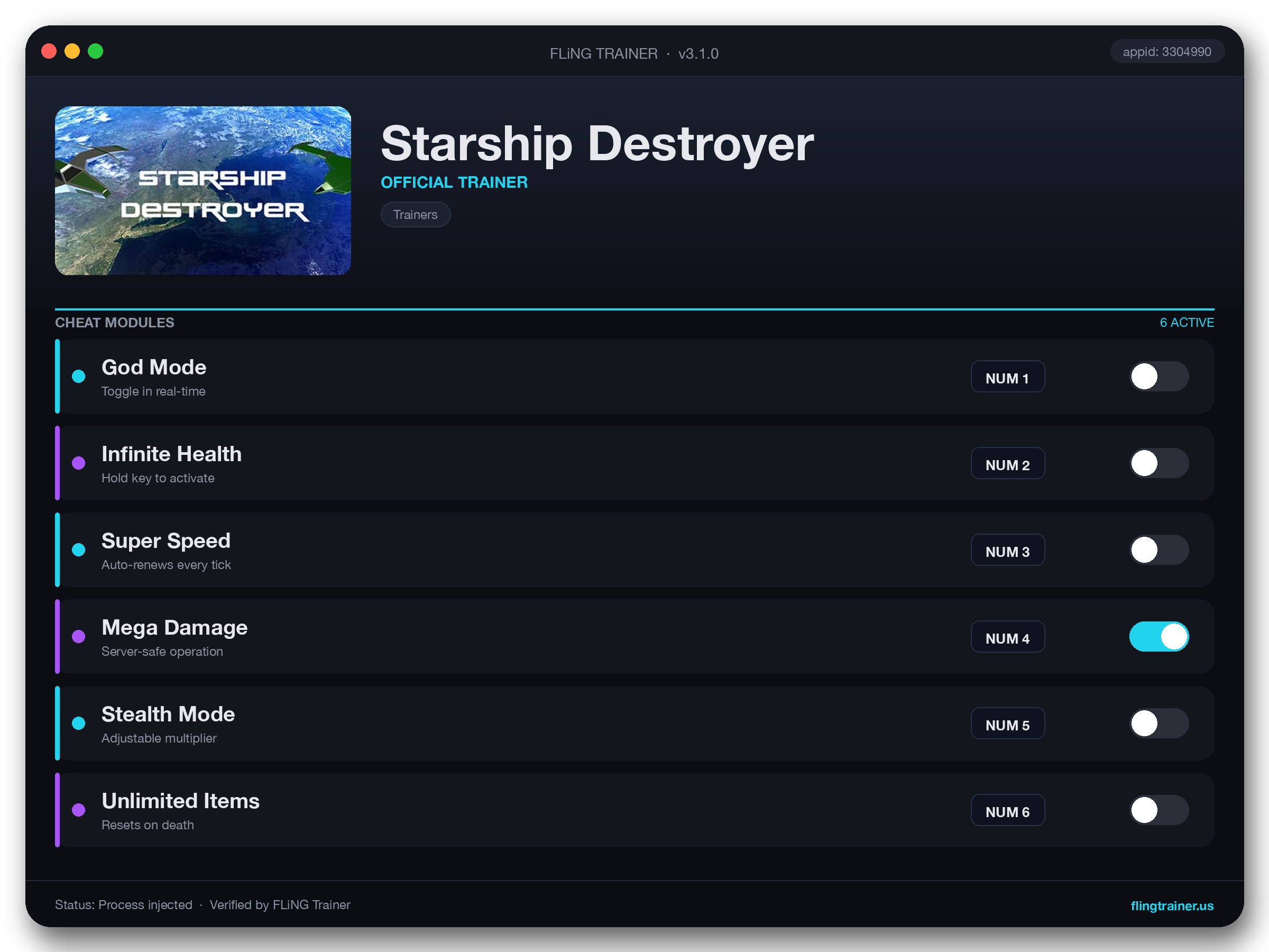 Starship Destroyer Trainer interface