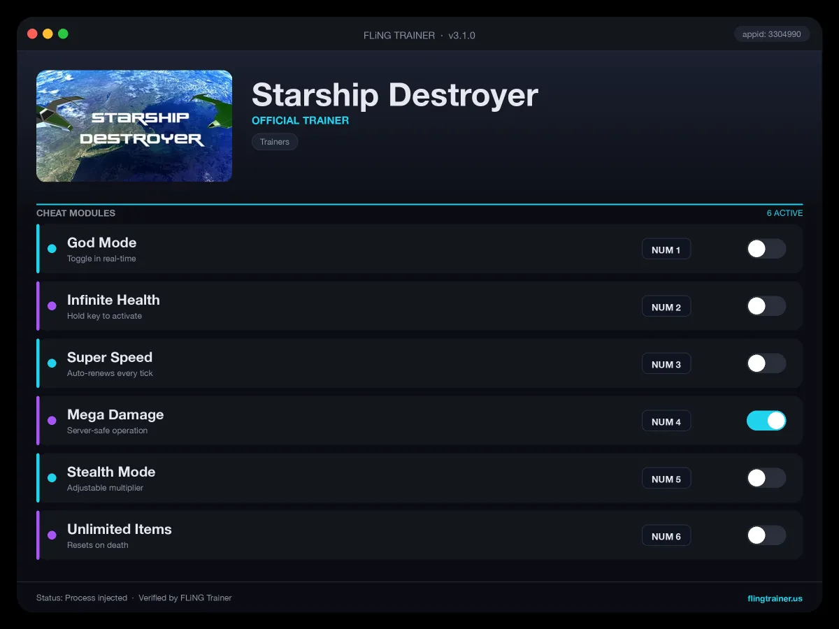Starship Destroyer Trainer interface