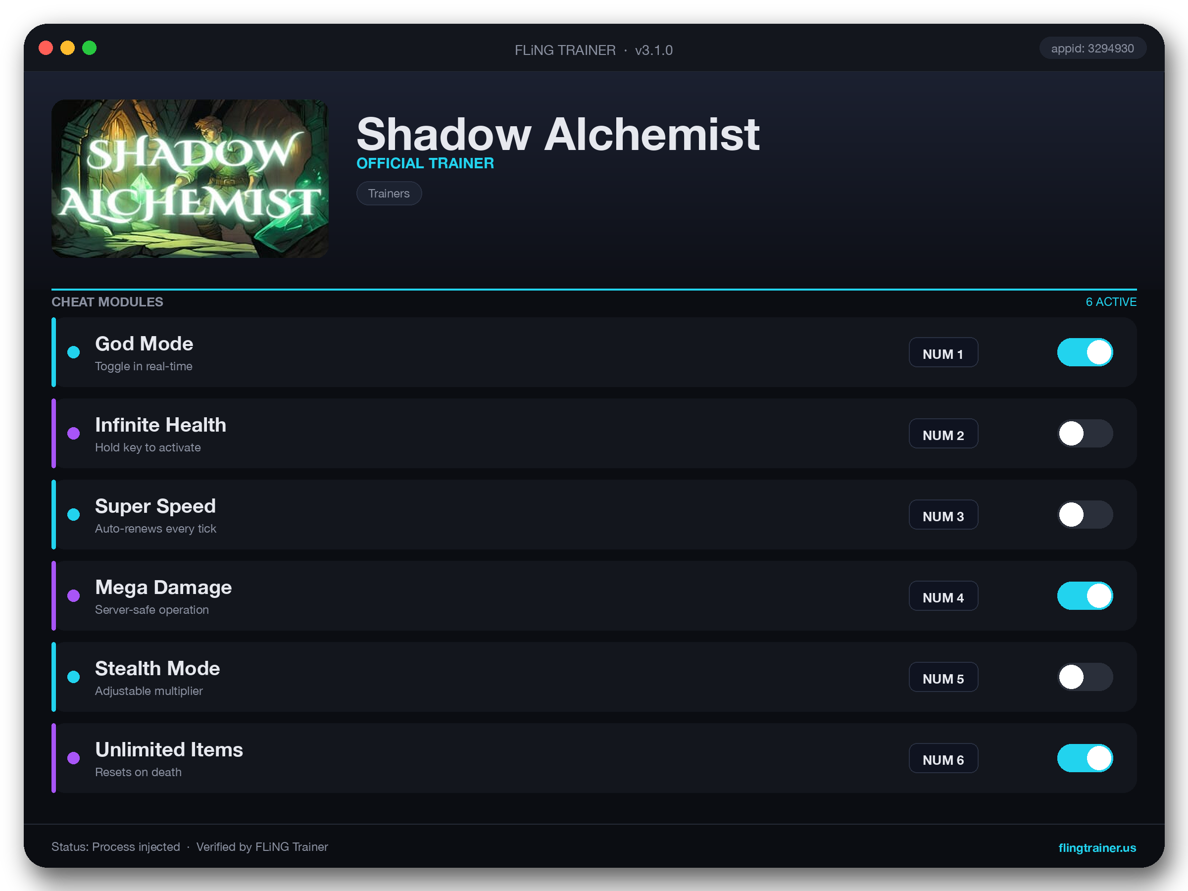 Shadow Alchemist Trainer interface
