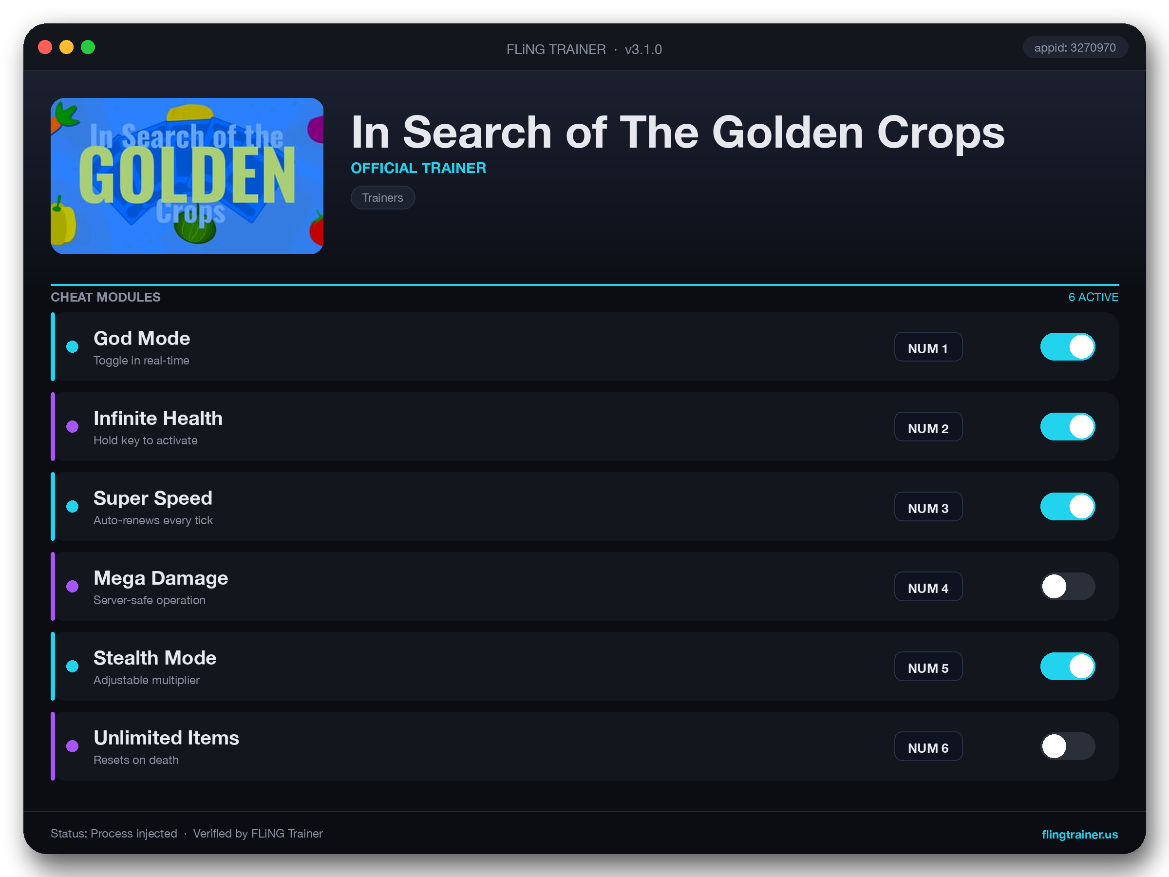 In Search of The Golden Crops Trainer interface