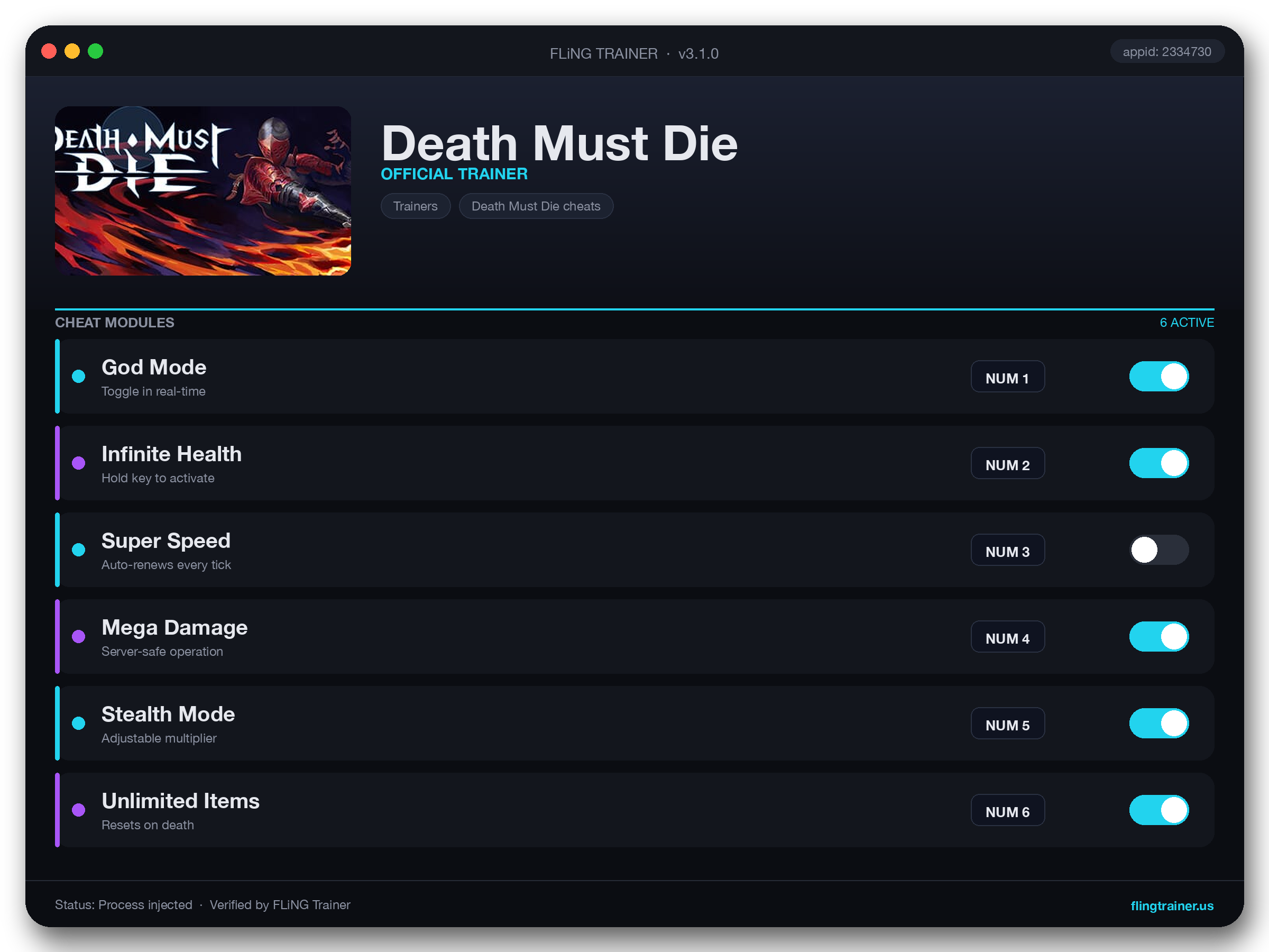 Death Must Die Trainer interface