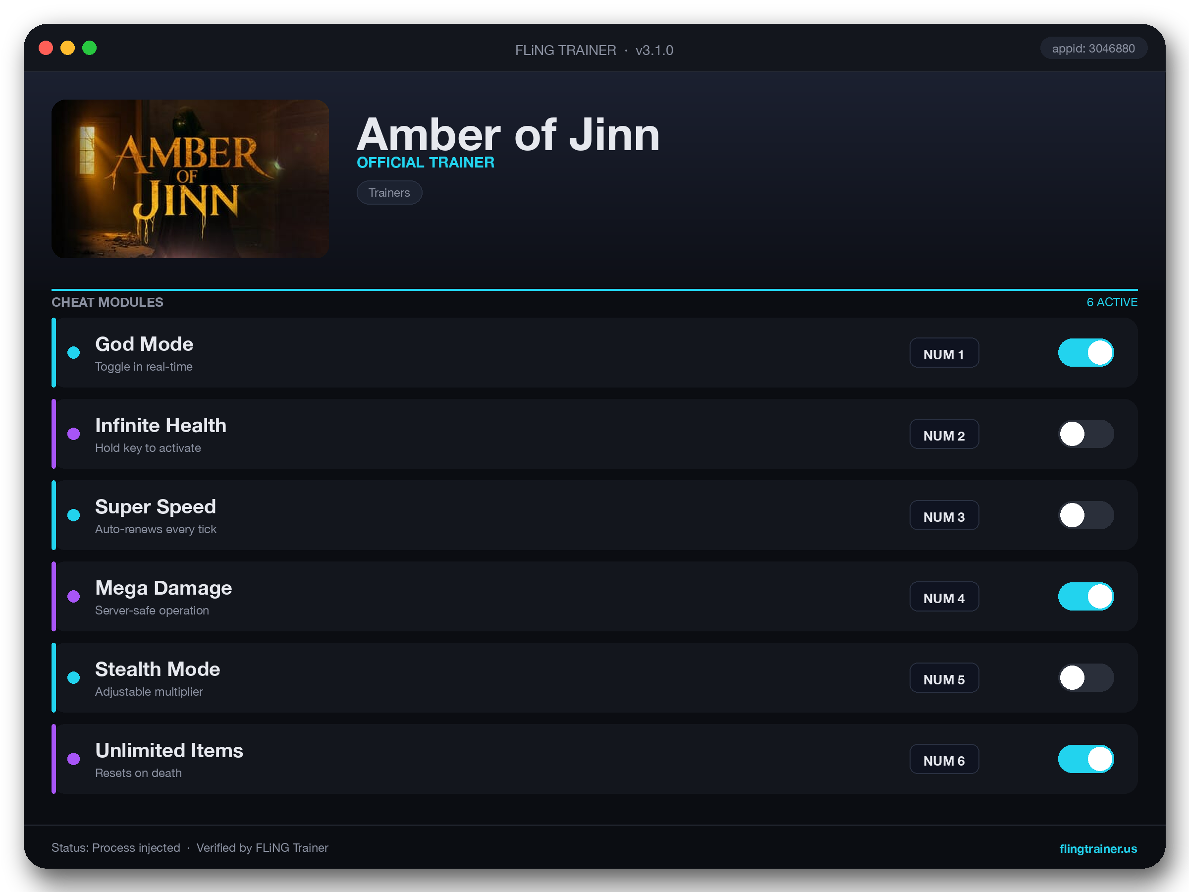 Amber of Jinn Trainer interface
