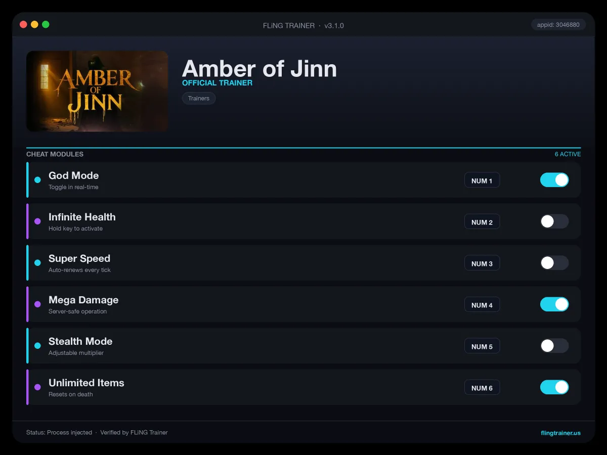 Amber of Jinn Trainer interface