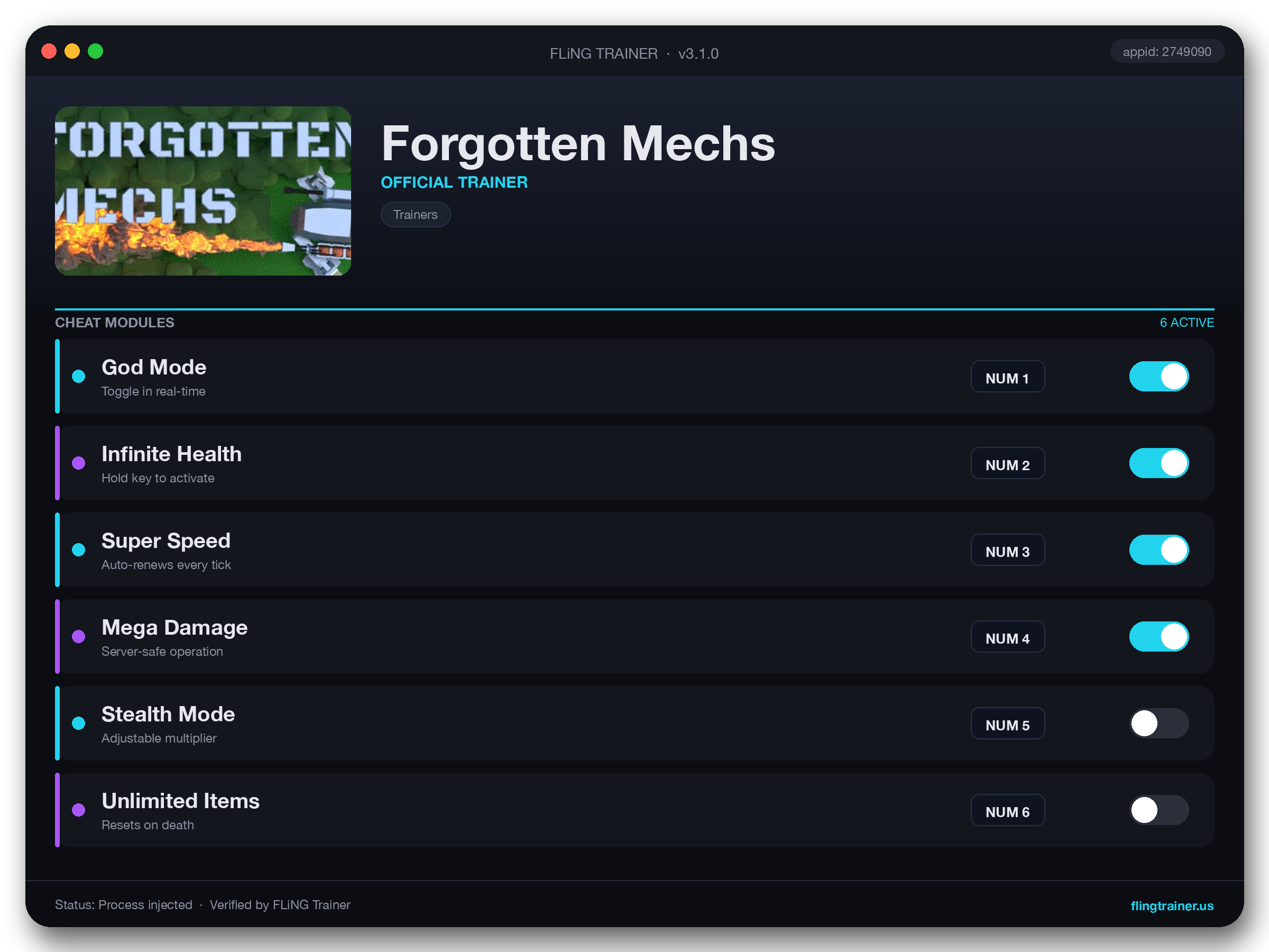 Forgotten Mechs Trainer interface