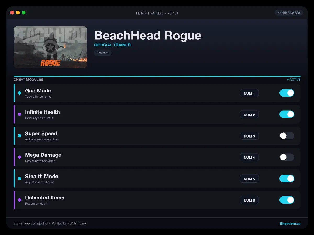 BeachHead Rogue Trainer interface