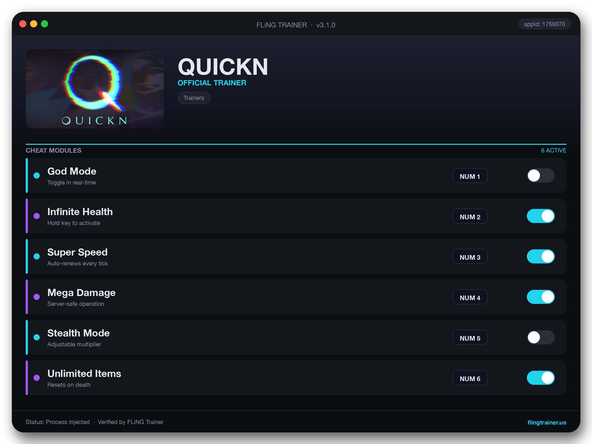 QUICKN Trainer interface