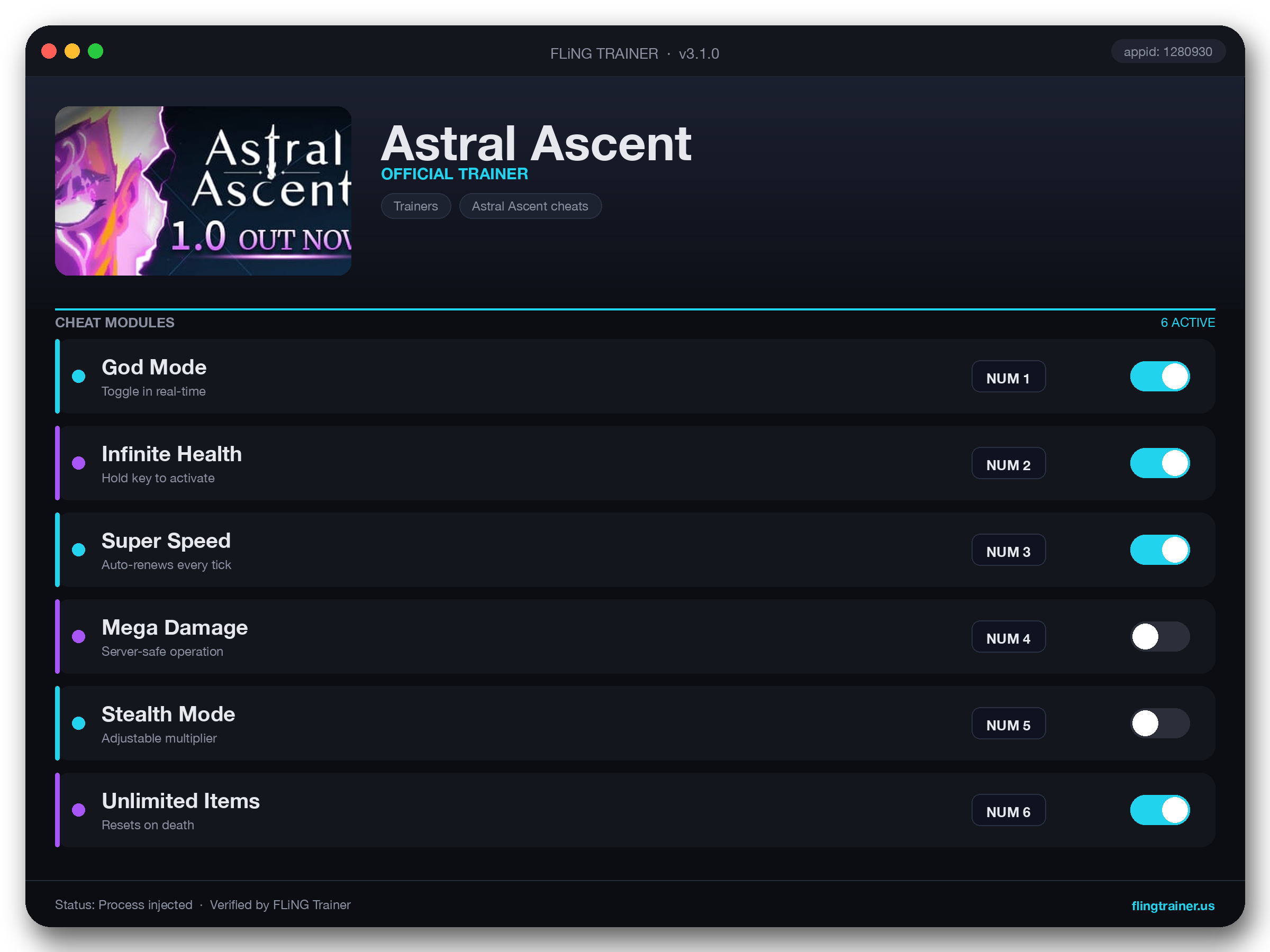 Astral Ascent Trainer interface