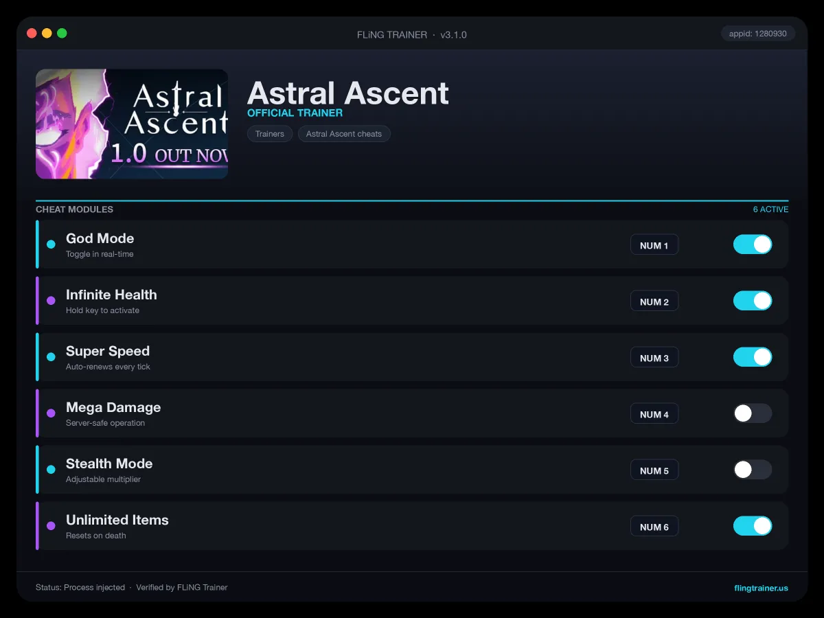 Astral Ascent Trainer interface