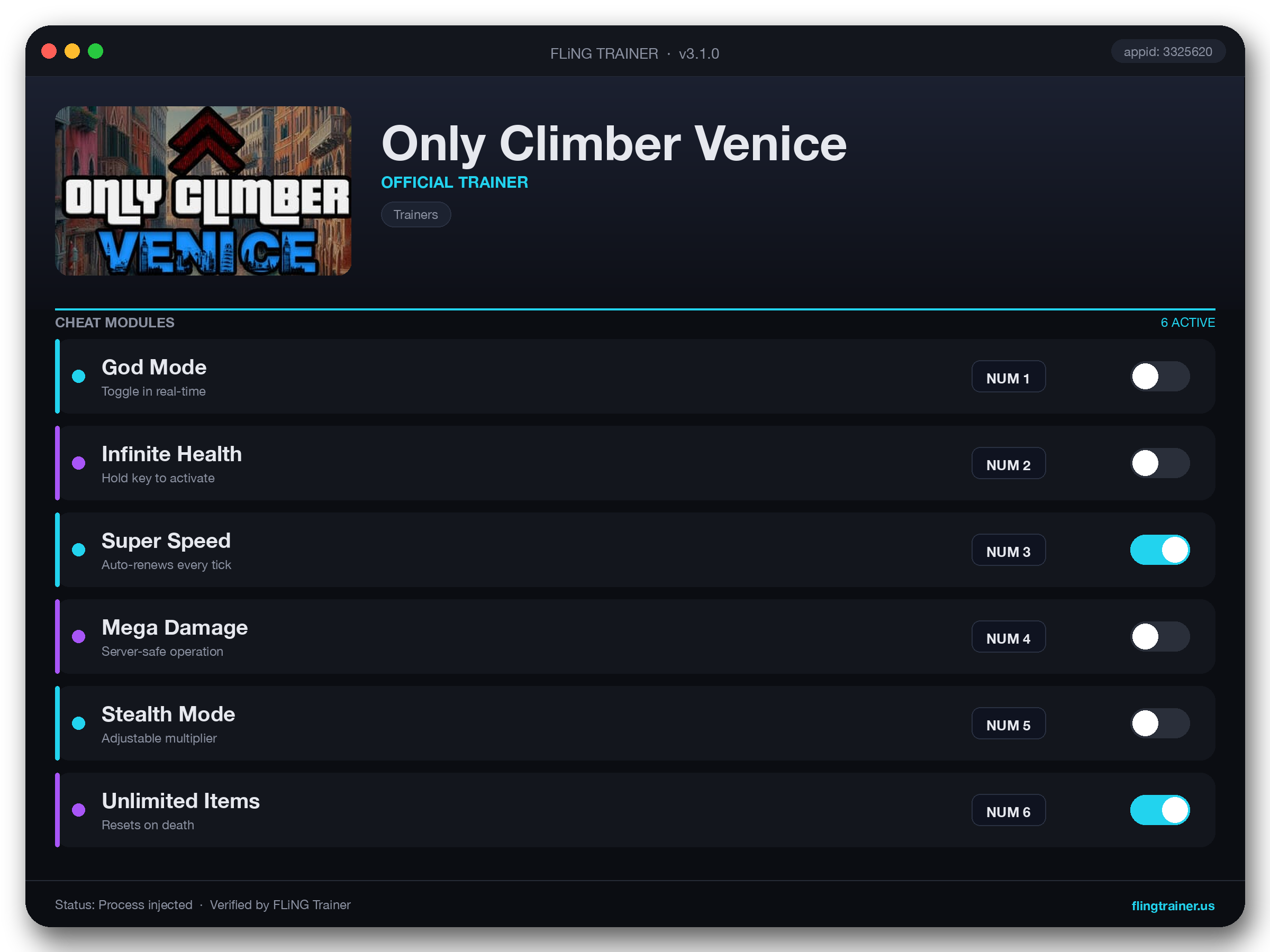 Only Climber Venice Trainer interface