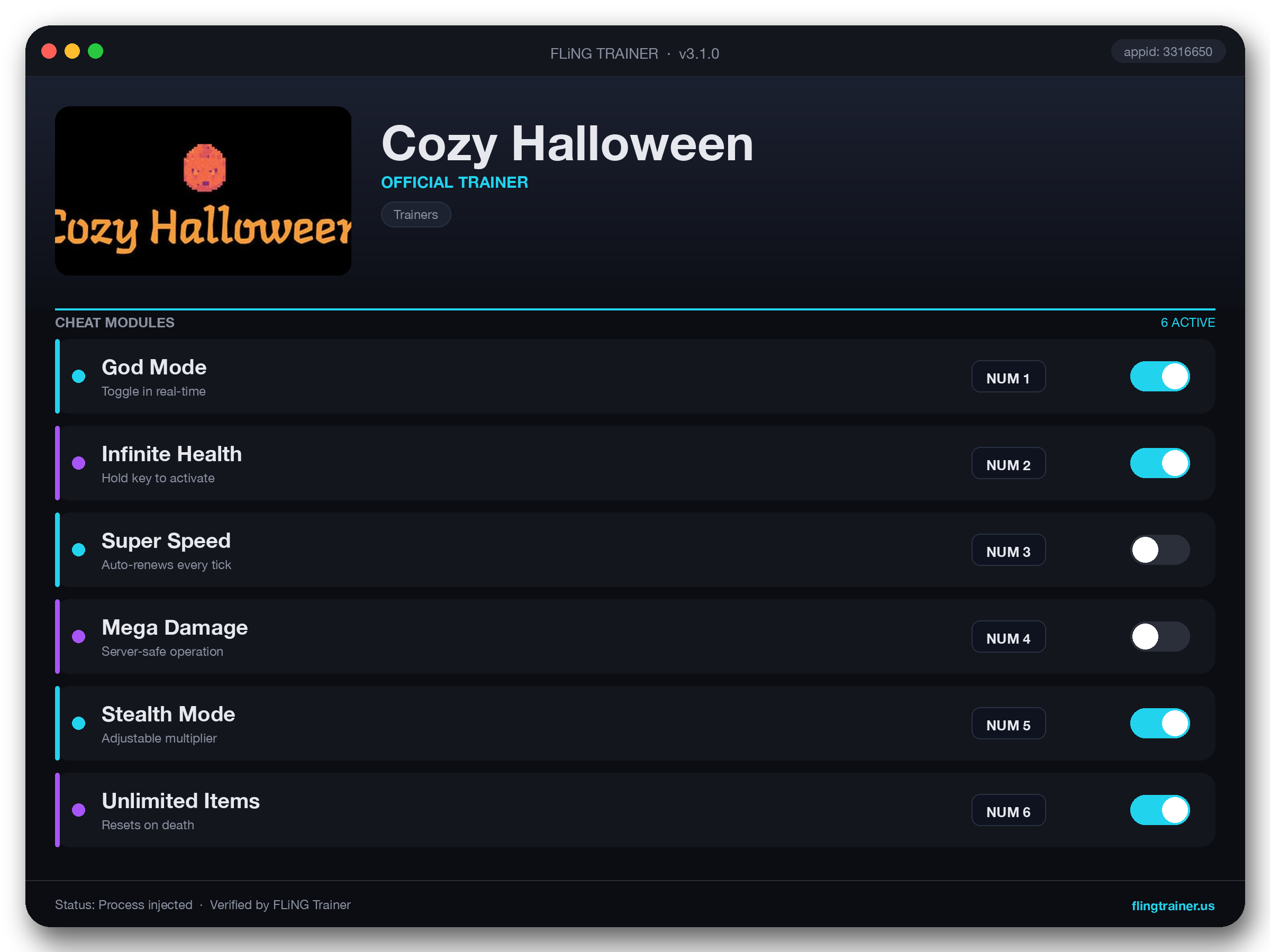 Cozy Halloween Trainer interface