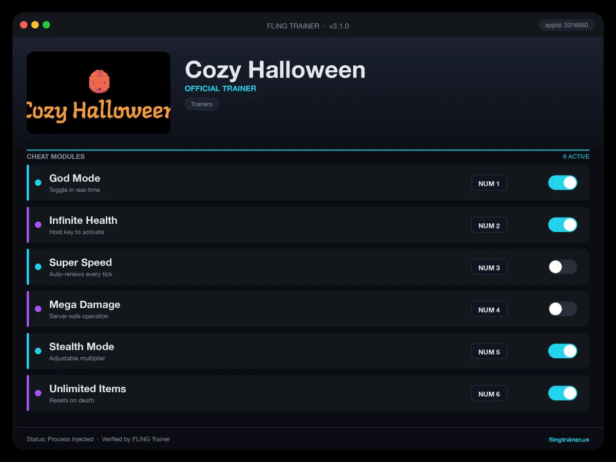 Cozy Halloween Trainer interface