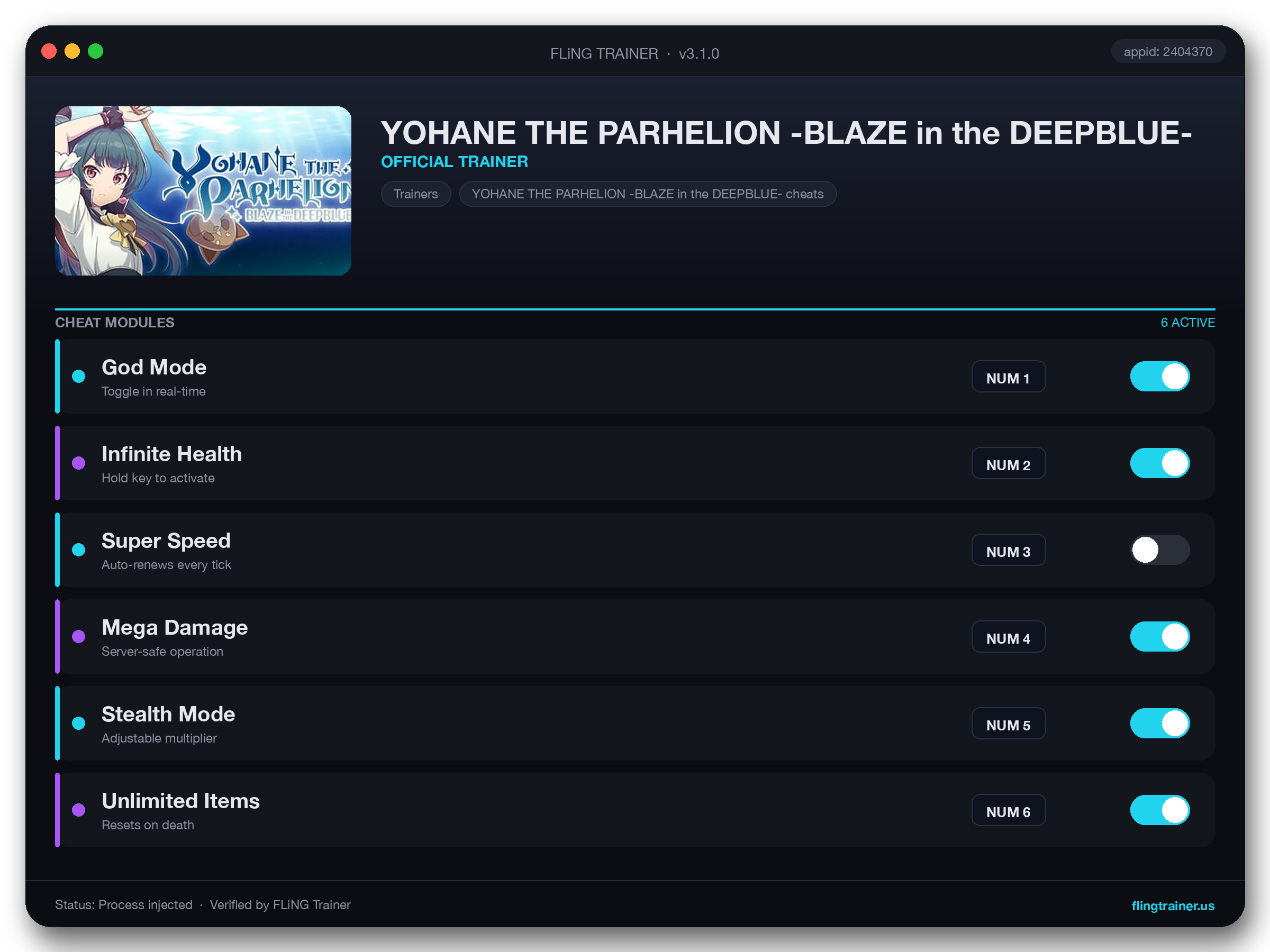 YOHANE THE PARHELION -BLAZE in the DEEPBLUE- Trainer interface